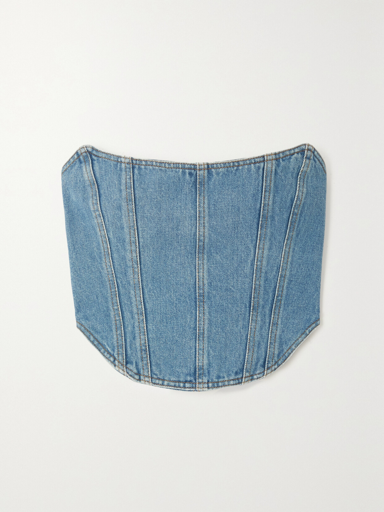 MAGDA BUTRYM STRAPLESS PANELED DENIM BUSTIER TOP