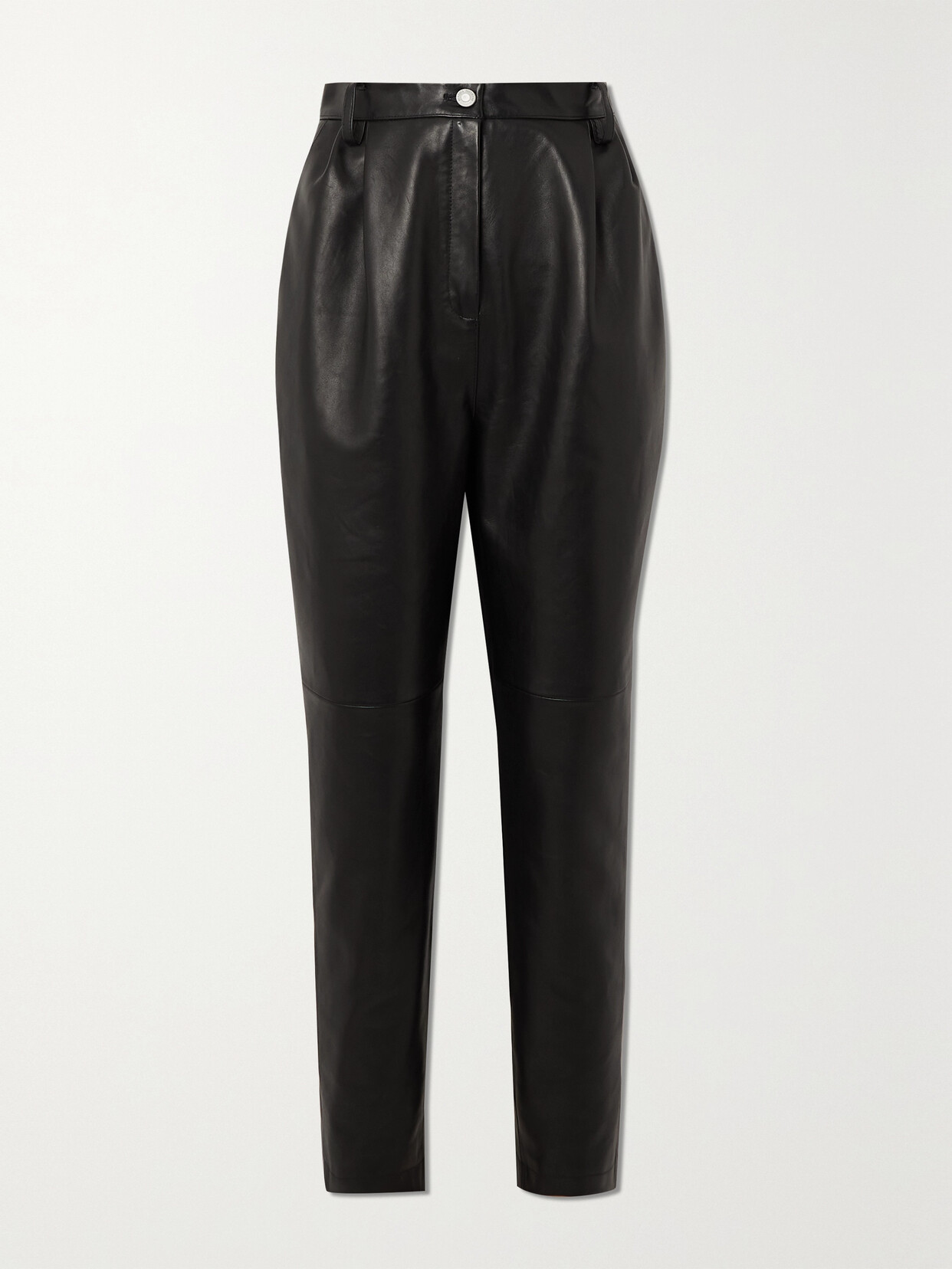 Shop Magda Butrym Cropped Leather Tapered Pants In Black