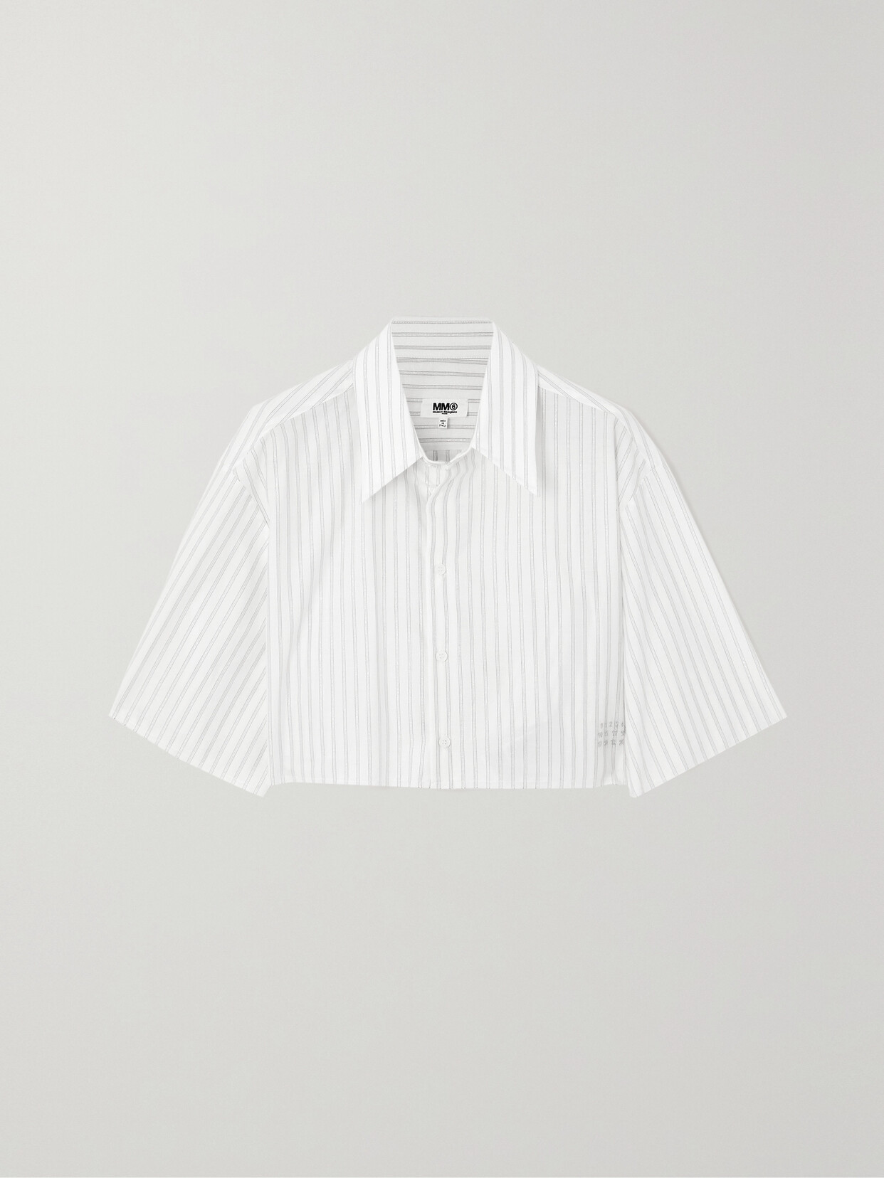 MM6 Maison Margiela - Cropped Embroidered Striped Stretch-cotton Poplin Shirt - Off-white