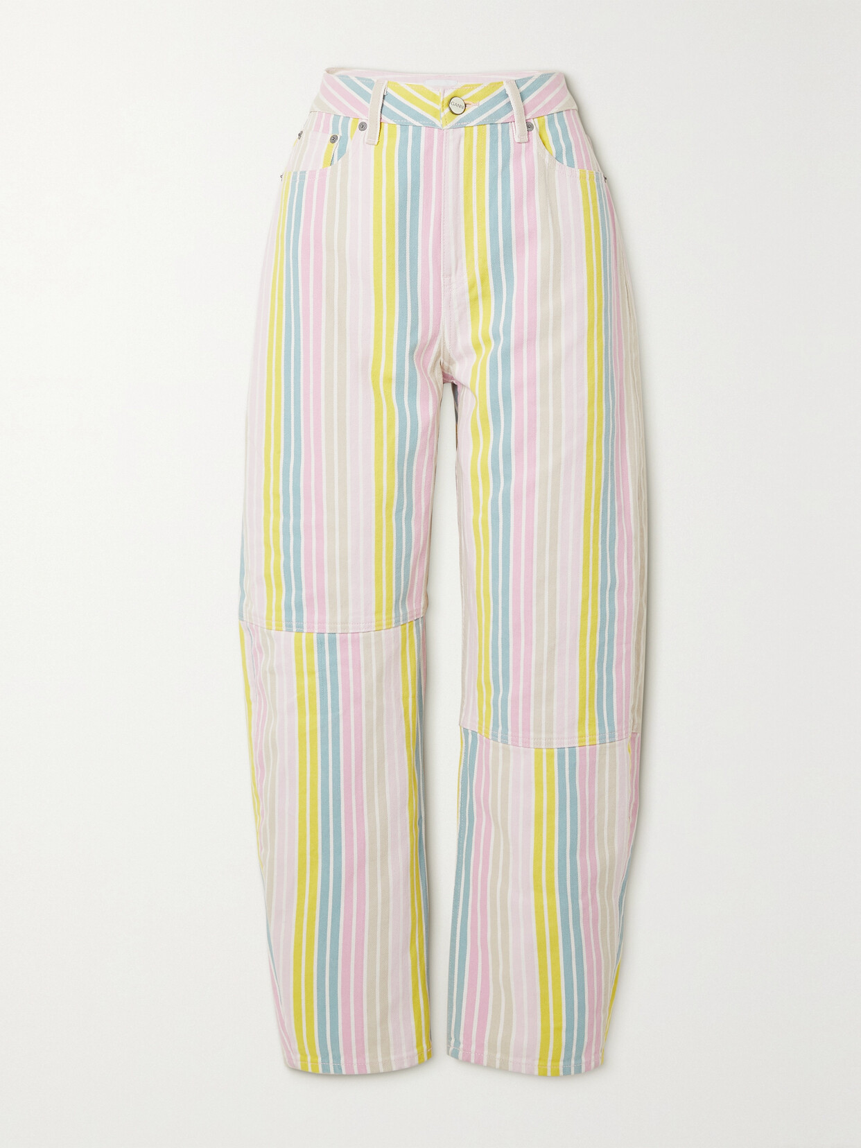 GANNI - Striped Paneled Printed High-rise Tapered Jeans - Pink