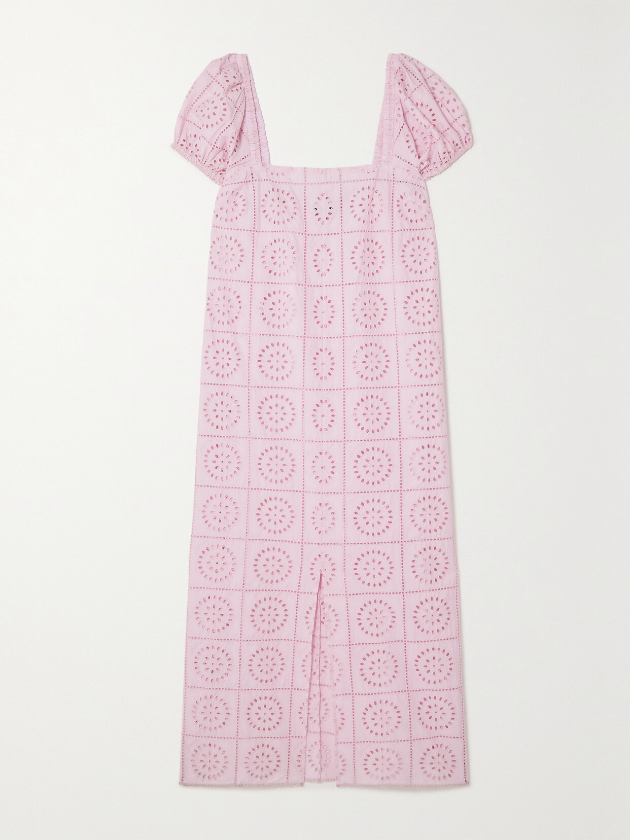 GANNI - Broderie Anglaise Cotton-poplin Midi Dress - Pink