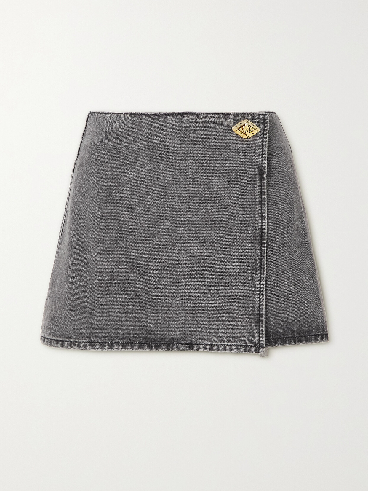 GANNI EMBELLISHED DENIM MINI WRAP SKIRT