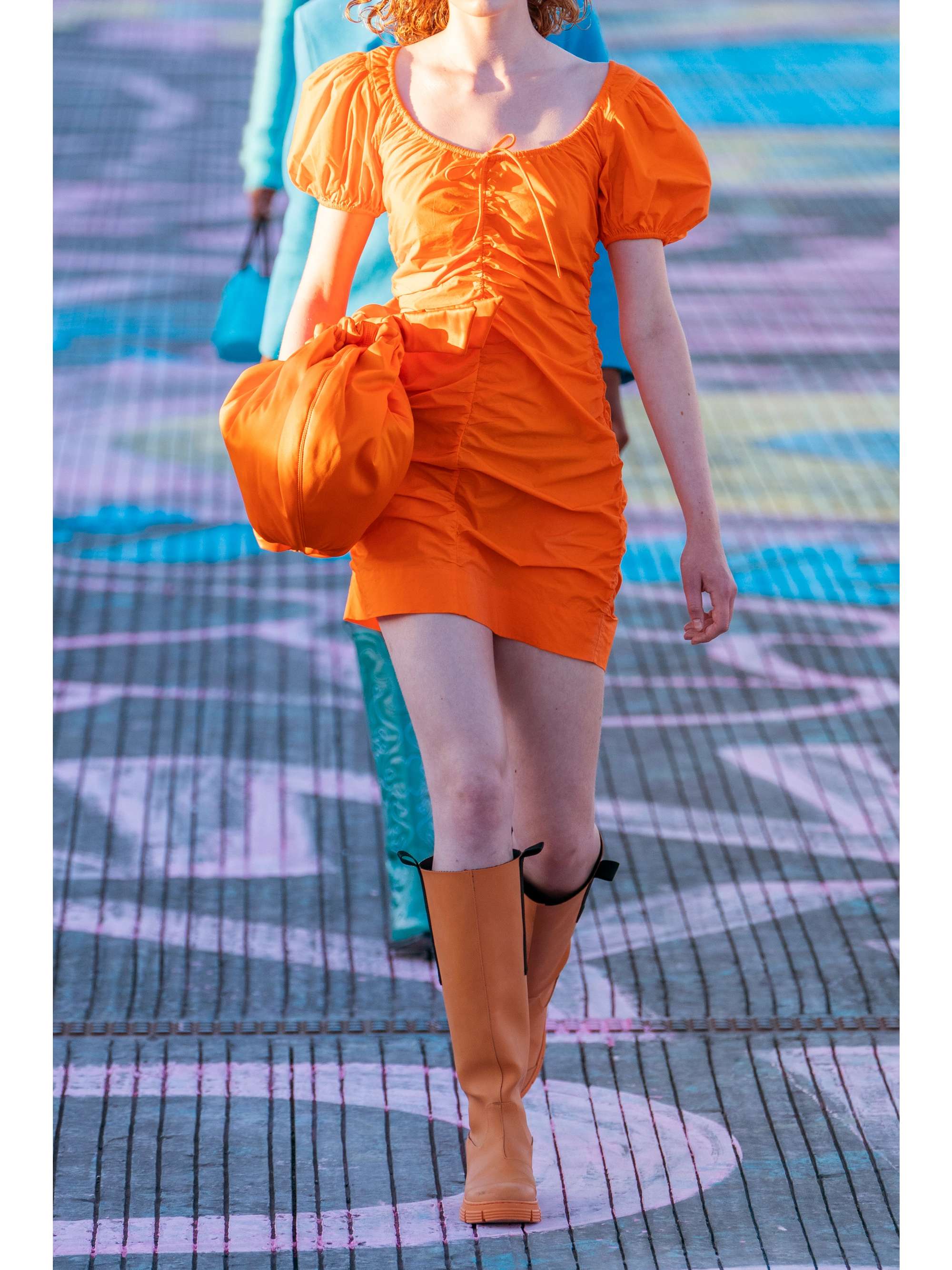 GANNI Bow-detailed ruched cotton-poplin mini dress