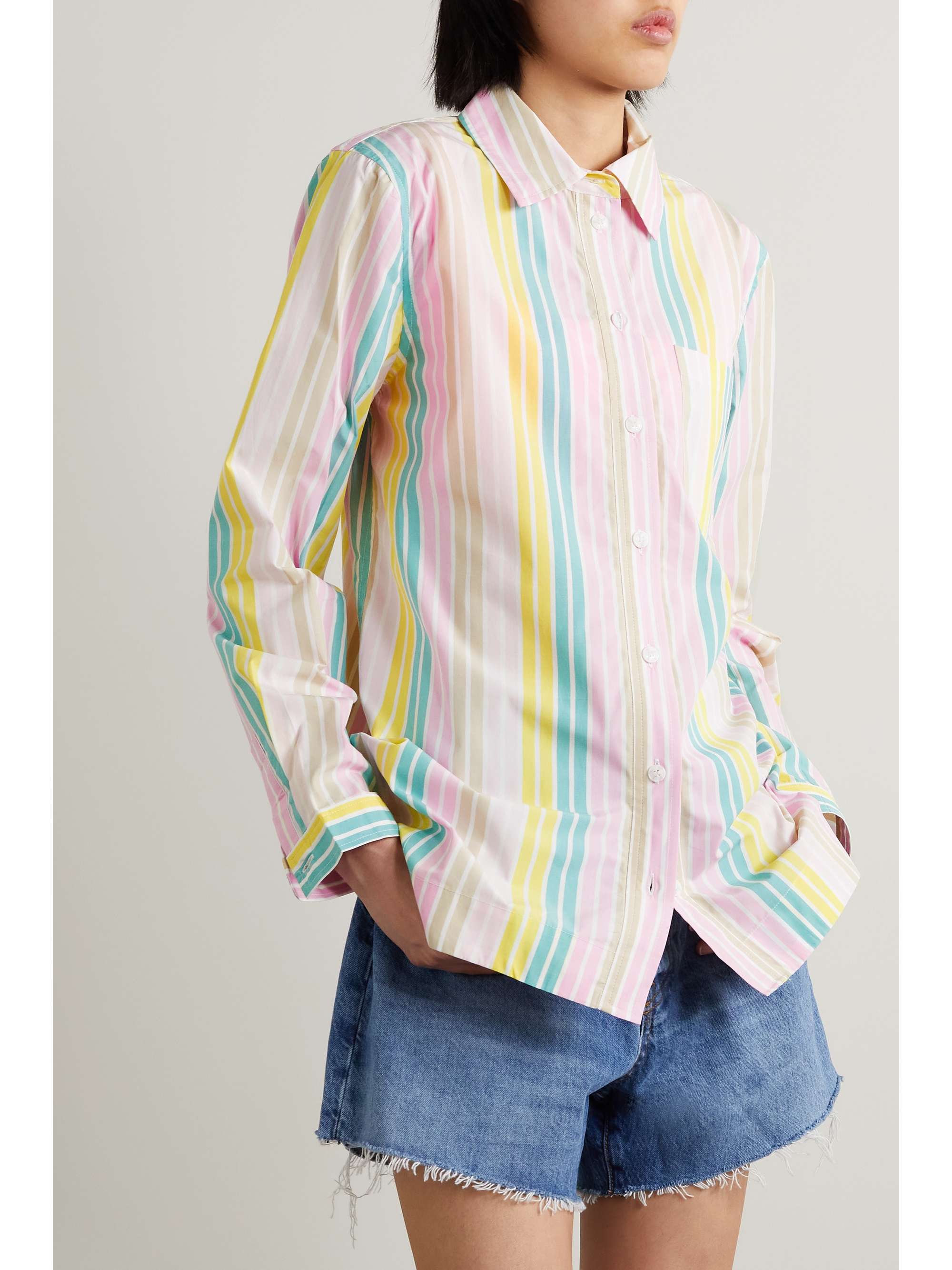 GANNI Striped cotton-poplin shirt