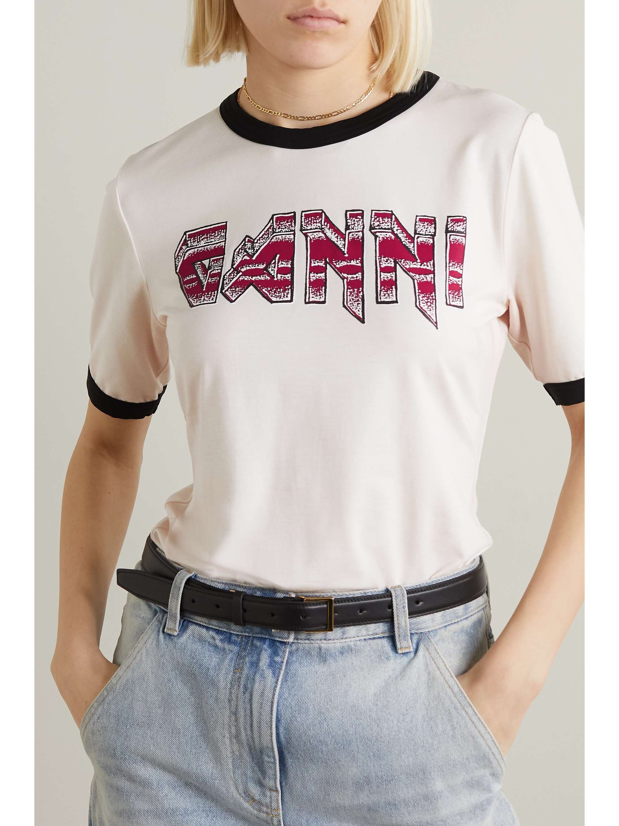 GANNI Printed stretch-TENCEL Lyocell jersey T-Shirt