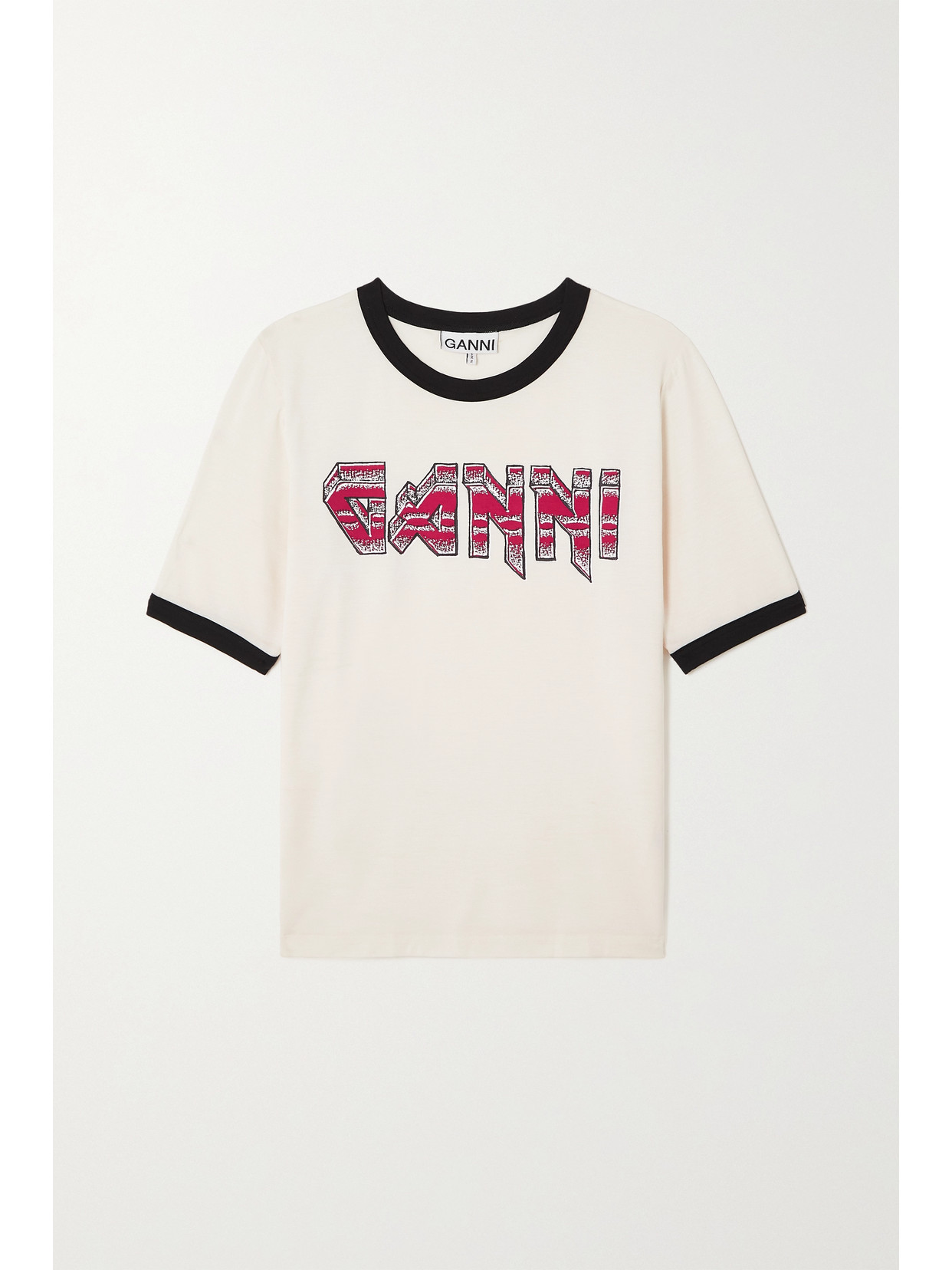 GANNI - Printed Stretch-tencel Lyocell Jersey T-shirt - White