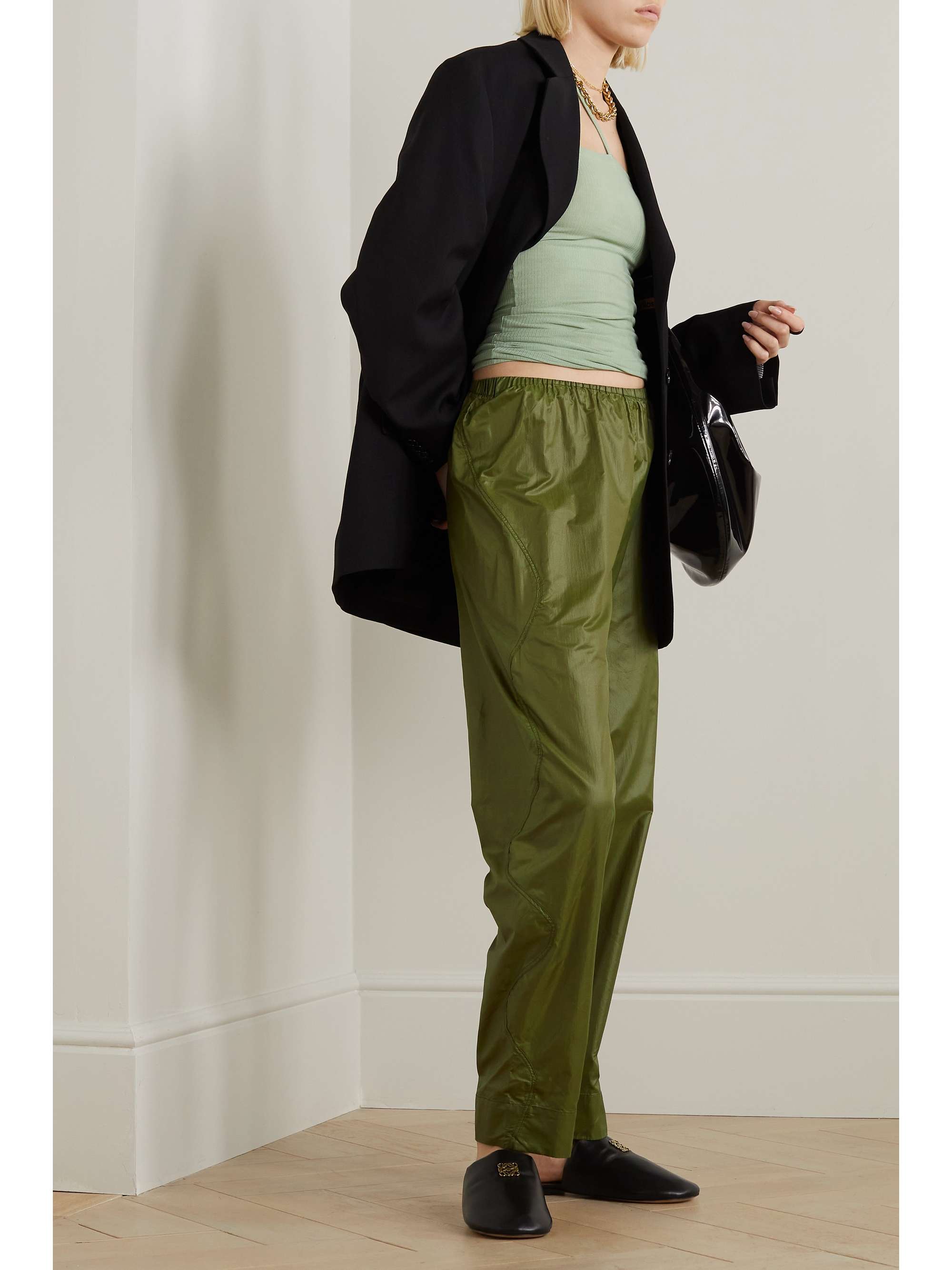 GANNI Paneled recycled-ripstop tapered pants