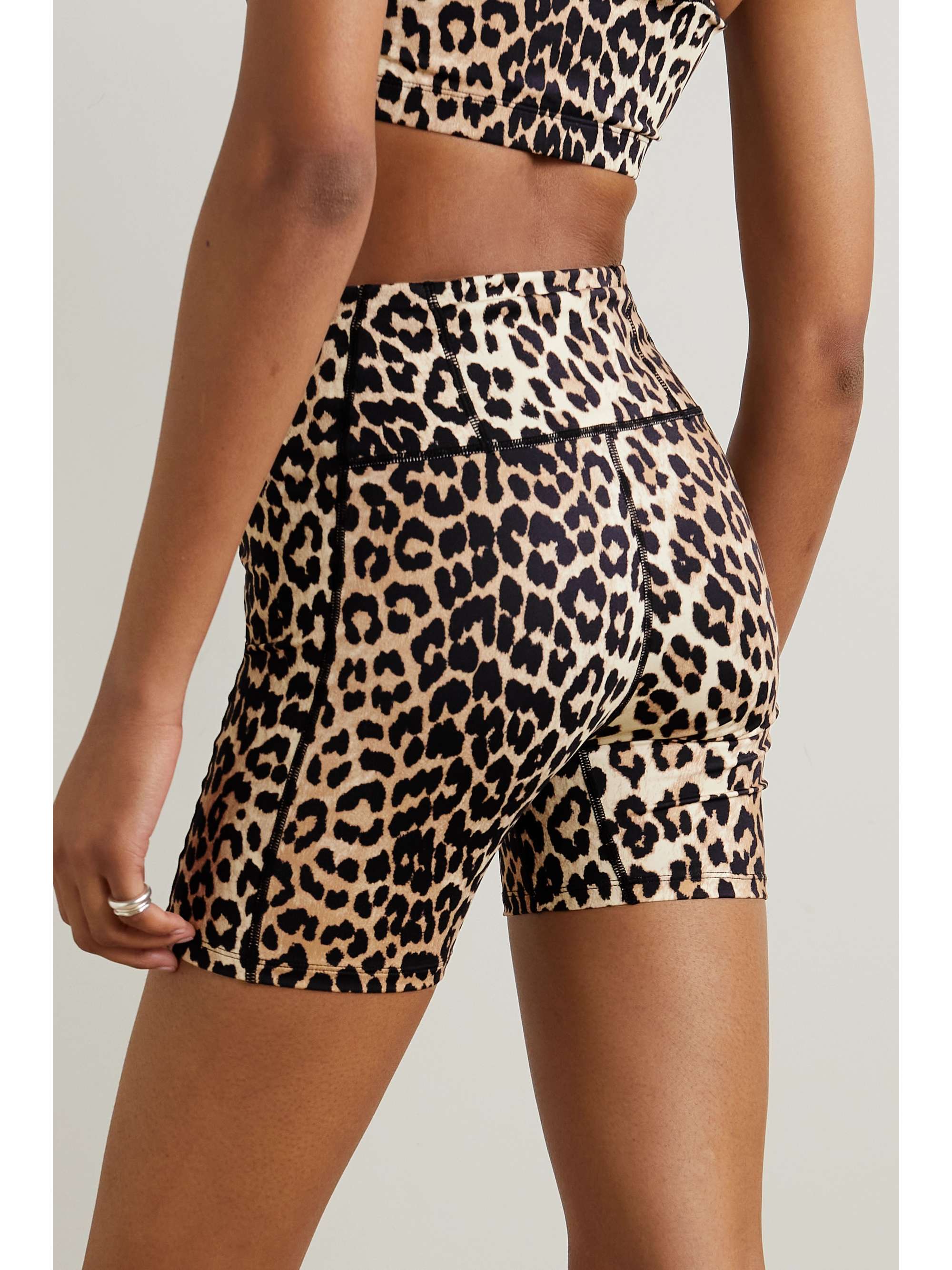 GANNI Leopard-print stretch recycled cycling shorts