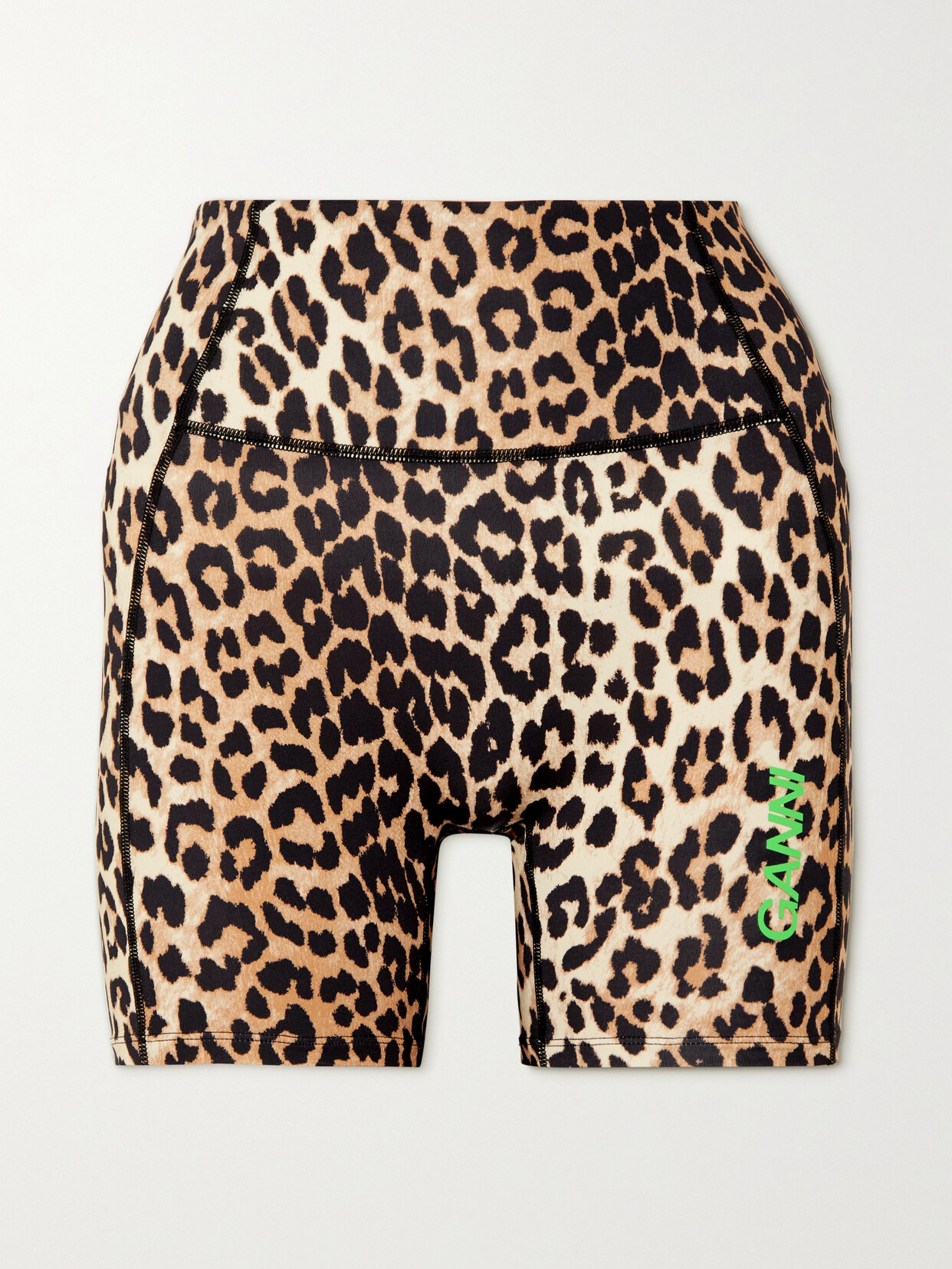 GANNI - Leopard-print Stretch Recycled Cycling Shorts - Brown