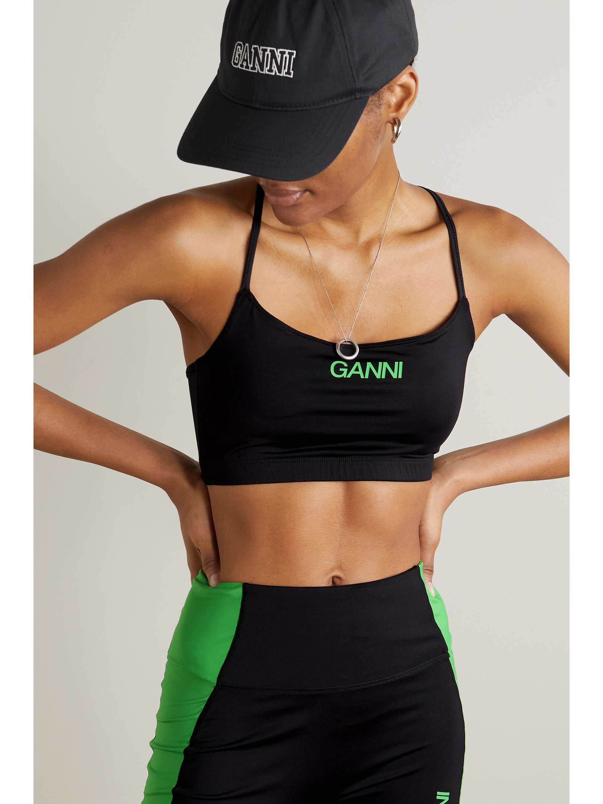 GANNI Printed stretch recycled sports bra