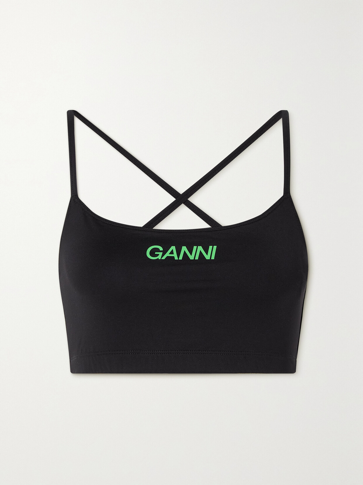 GANNI - Printed Stretch Recycled Sports Bra - Black