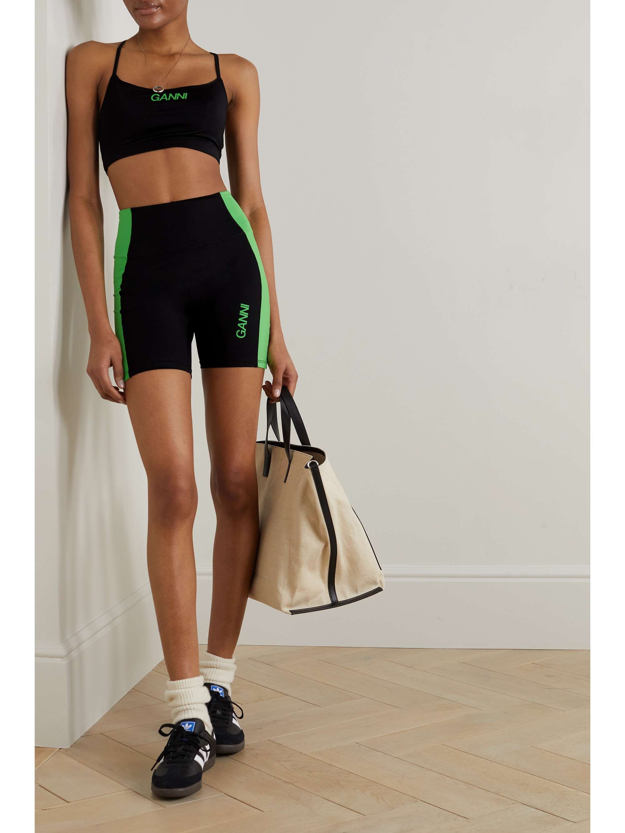 GANNI Printed stretch recycled sports bra