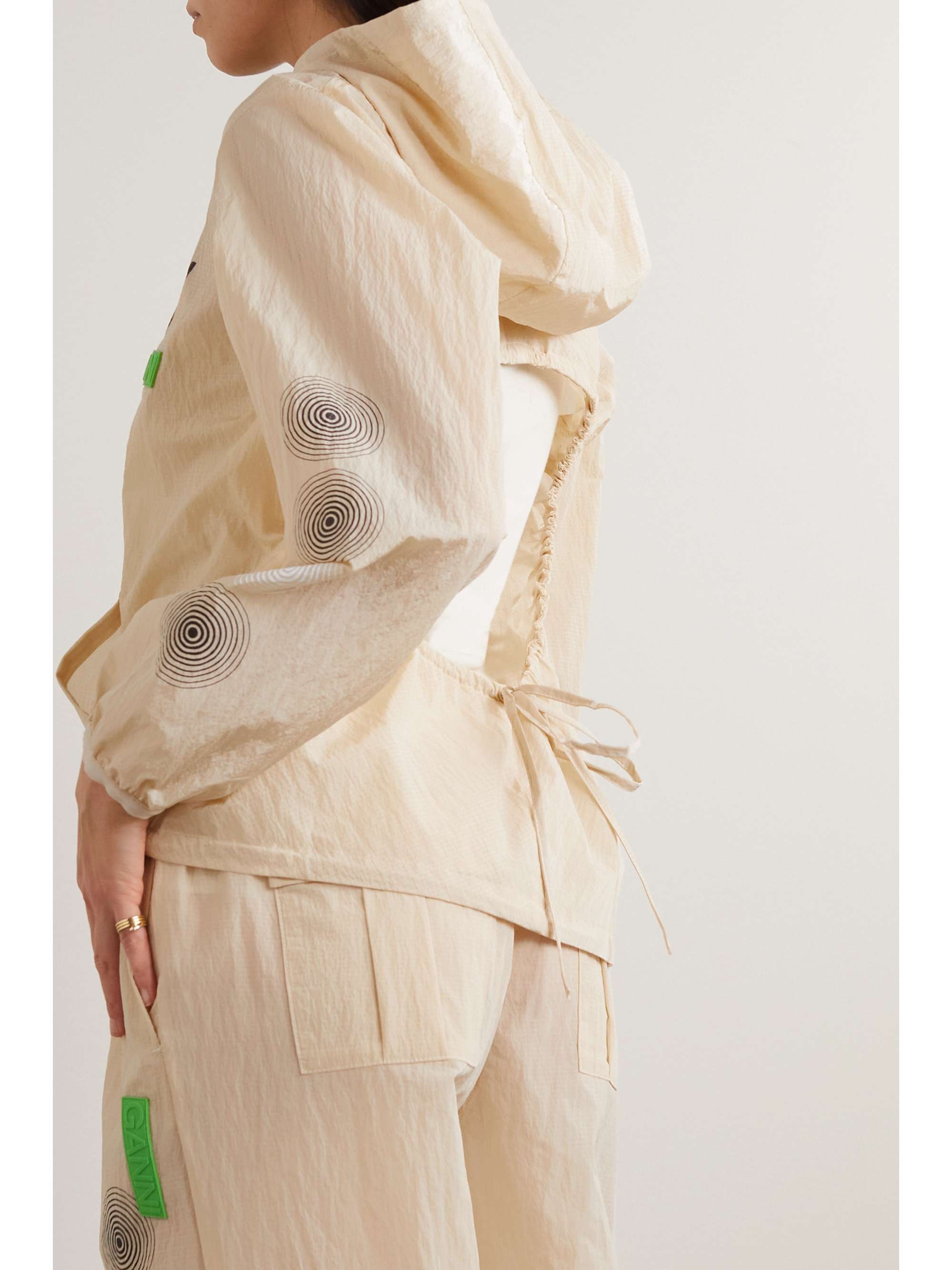 GANNI Cutout printed crinkled recycled-shell hoodie
