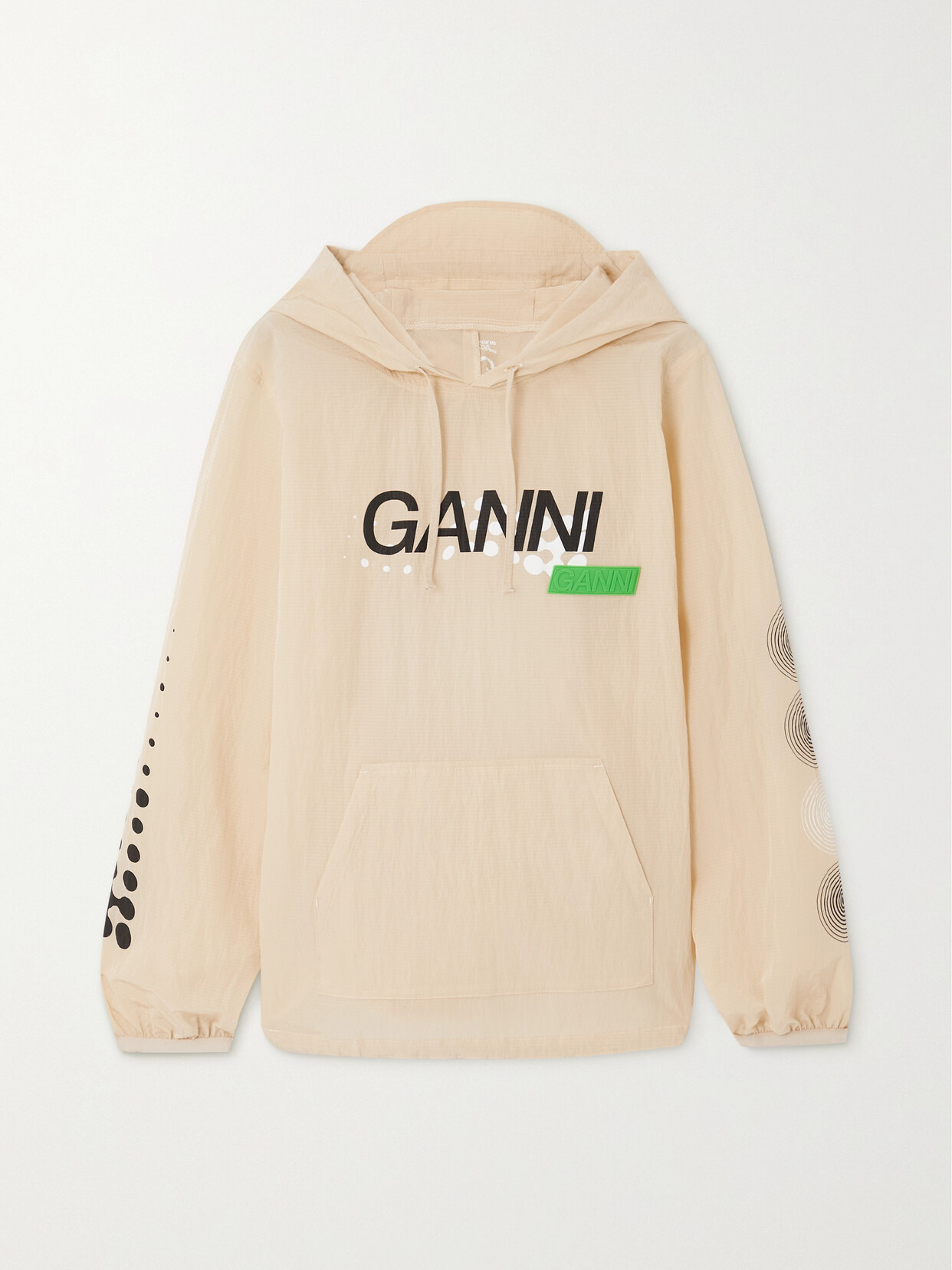 GANNI - Cutout Printed Crinkled Recycled-shell Hoodie - Off-white