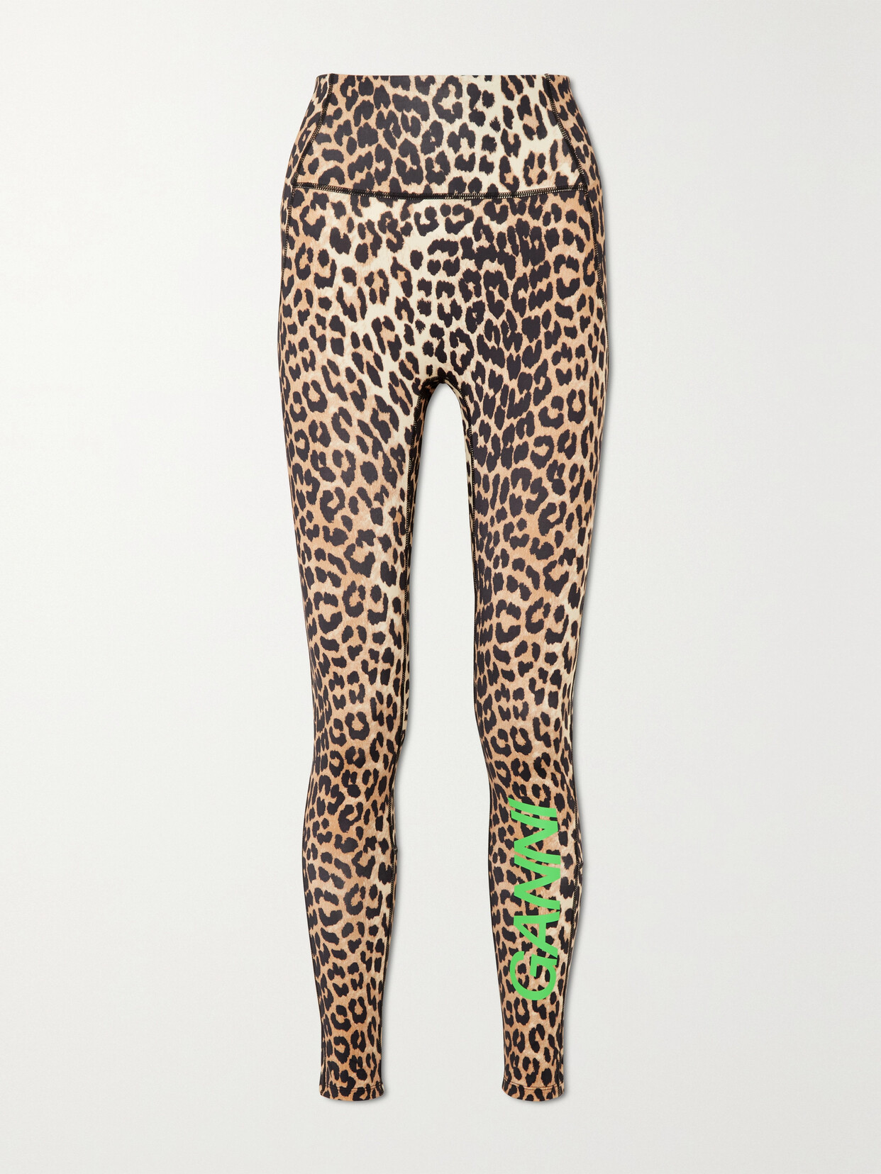 GANNI - Leopard-print Stretch Recycled Leggings - Brown