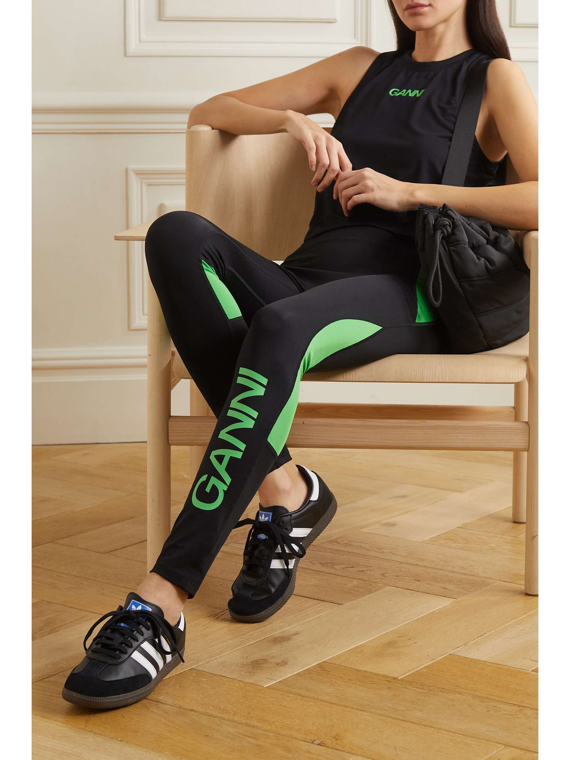 GANNI Printed stretch recycled-jersey leggings