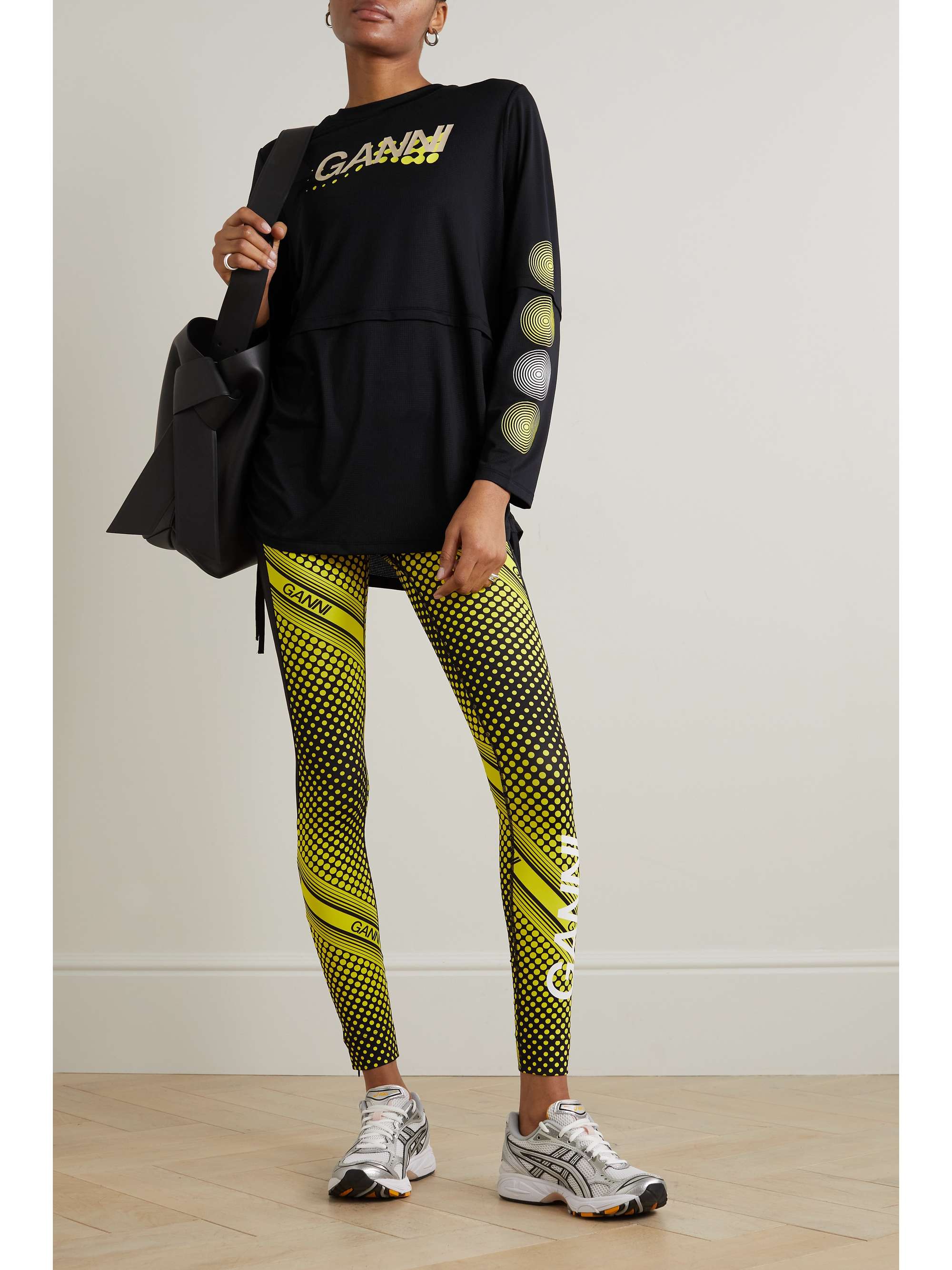 GANNI Ruched printed stretch recycled-mesh T-shirt