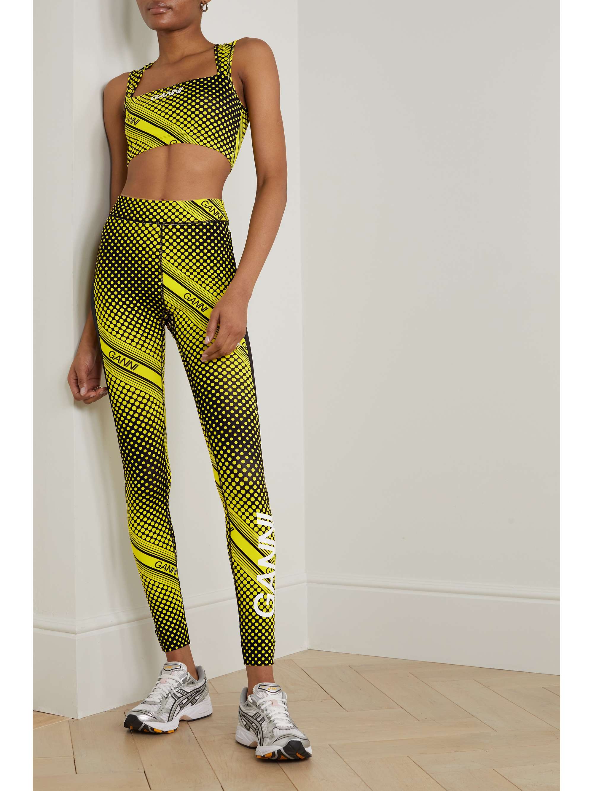 GANNI Ruched printed stretch recycled sports bra