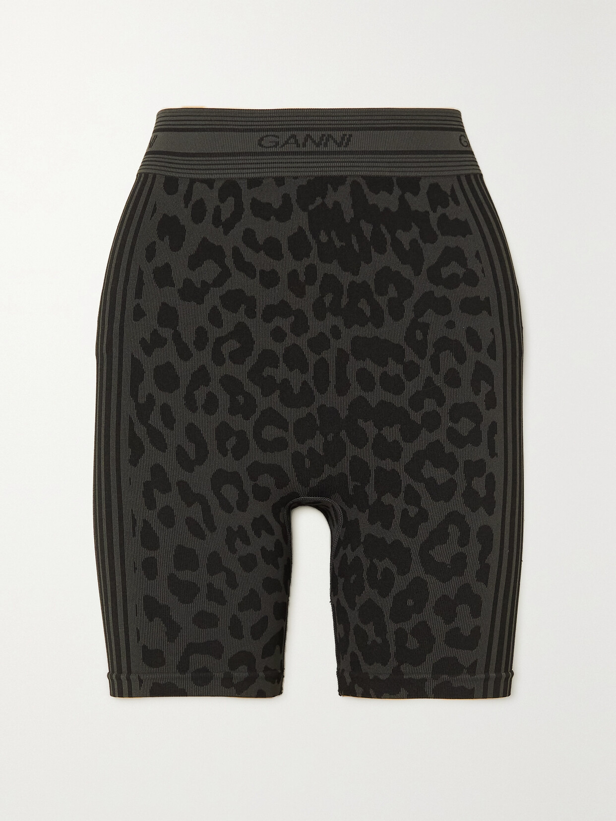 GANNI - Leopard-print Stretch Recycled-jersey Shorts - Black