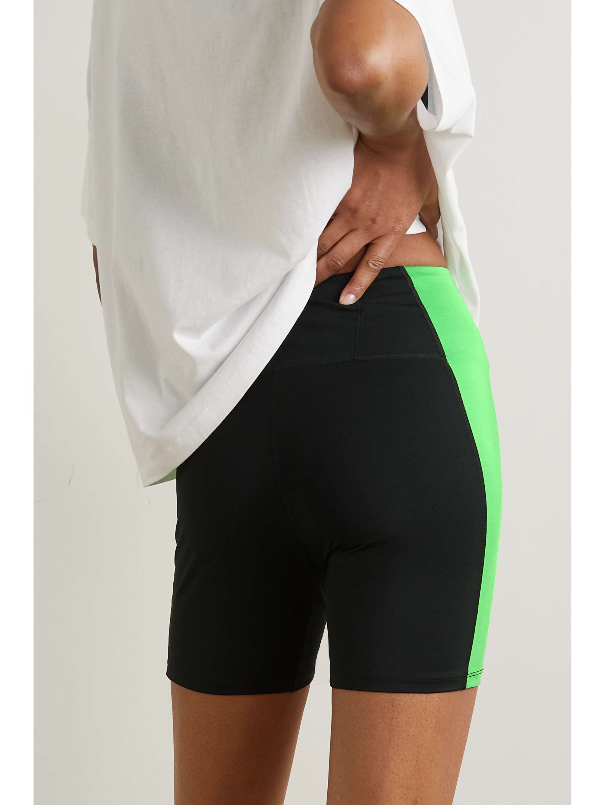 GANNI Two-tone printed stretch recycled cycling shorts