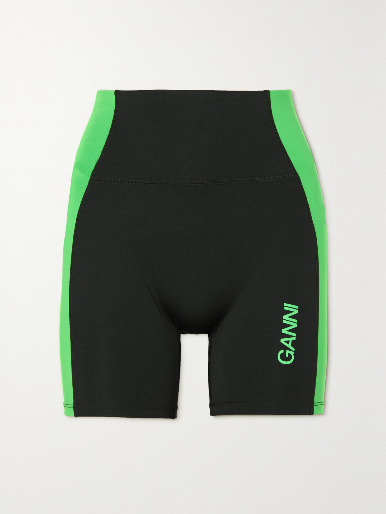 GANNI TWO-TONE PRINTED STRETCH RECYCLED CYCLING SHORTS