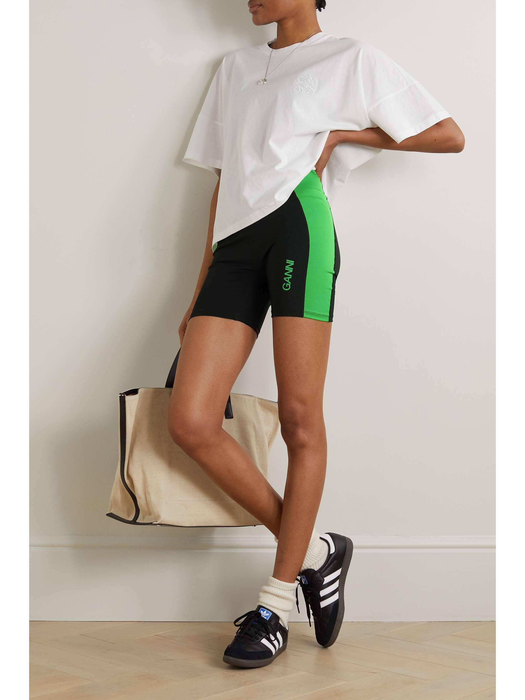 GANNI Two-tone printed stretch recycled cycling shorts