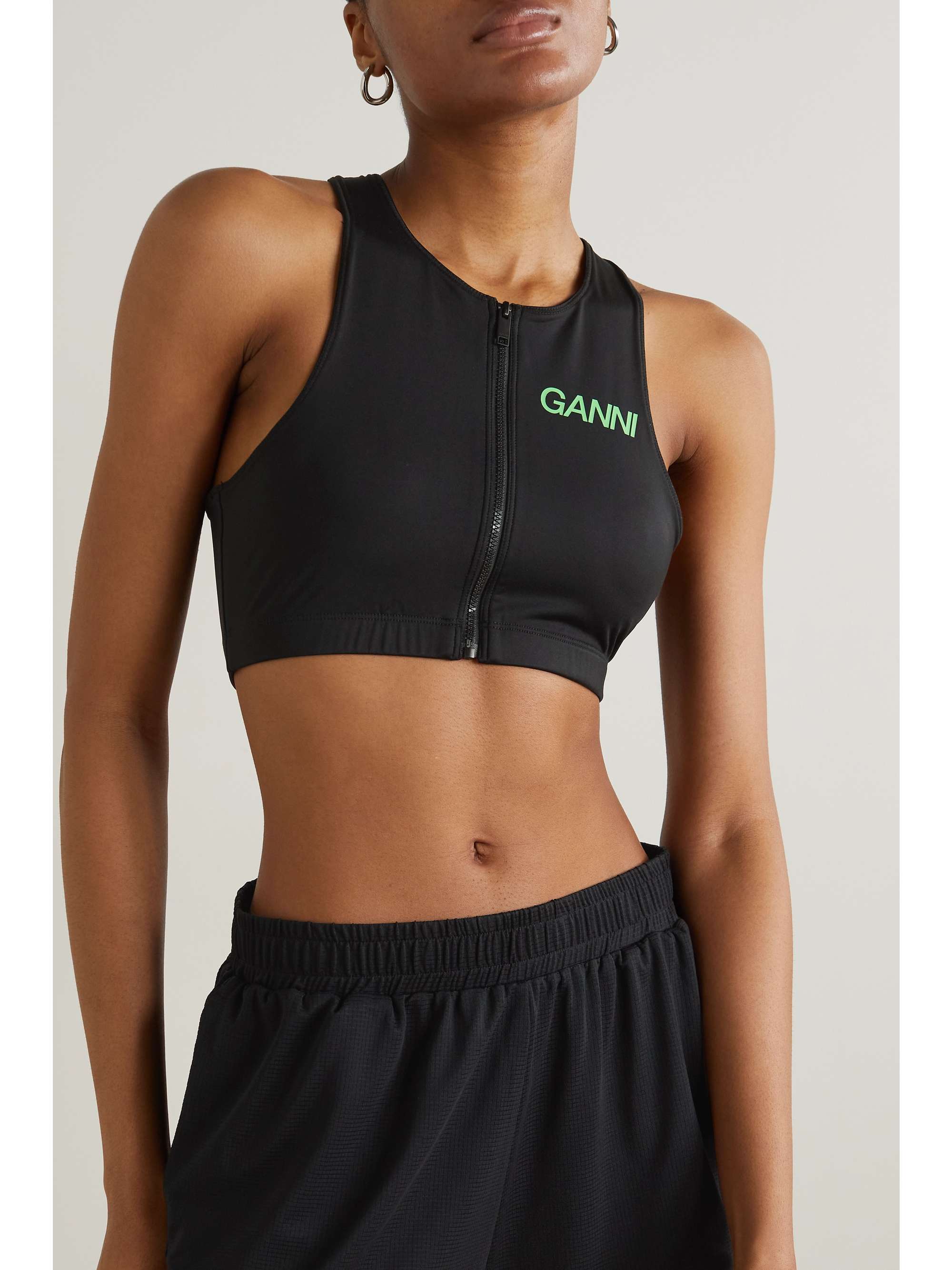 GANNI Printed stretch recycled sports bra
