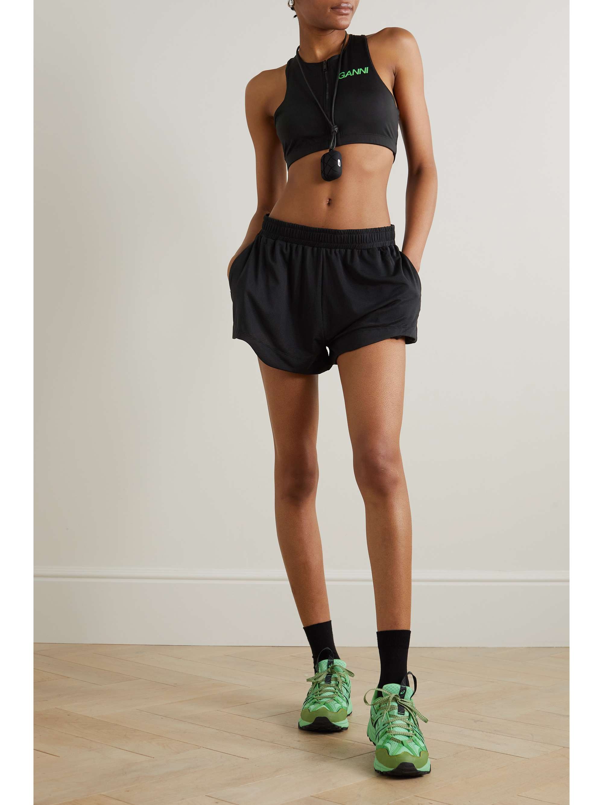 GANNI Printed stretch recycled sports bra