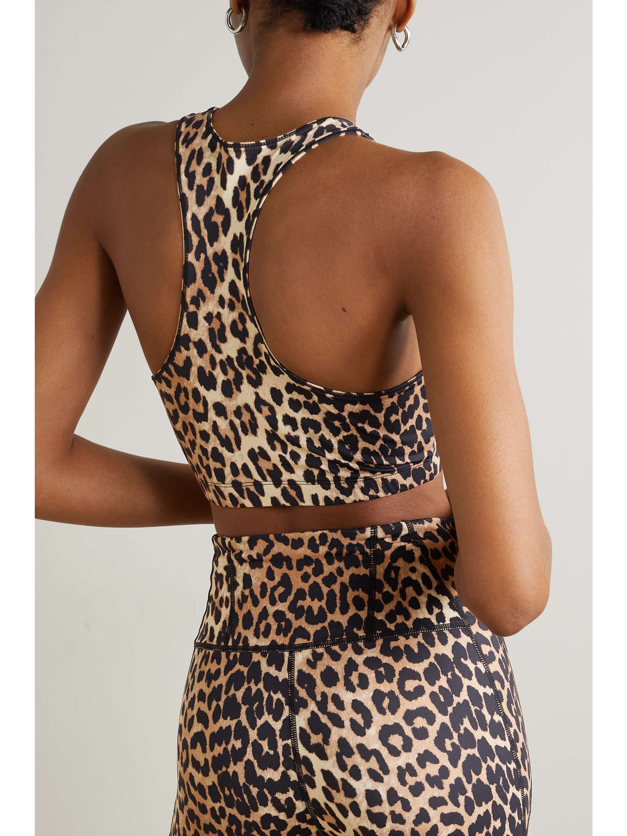 GANNI Leopard-print stretch recycled sports bra