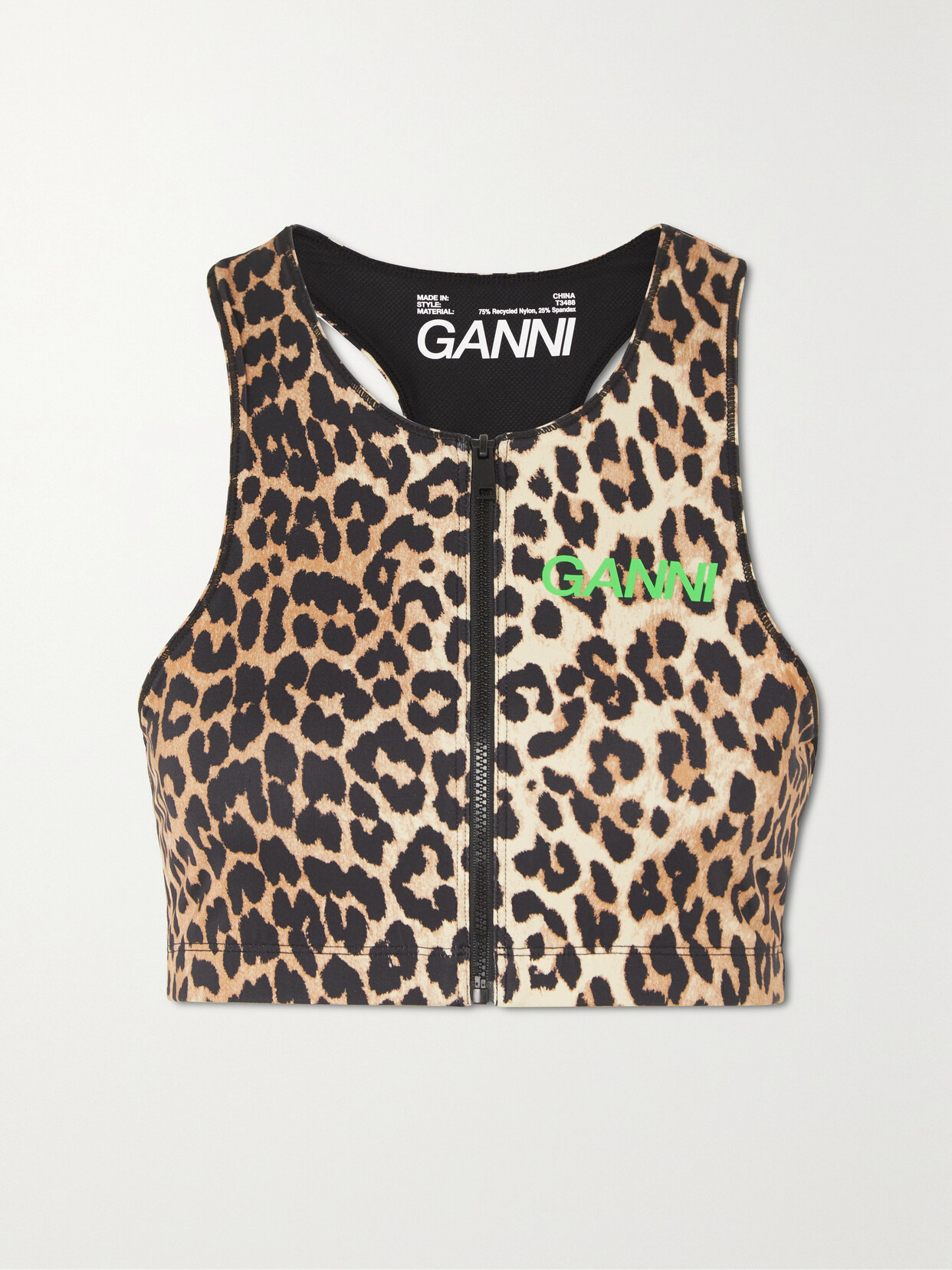 GANNI - Leopard-print Stretch Recycled Sports Bra - Brown