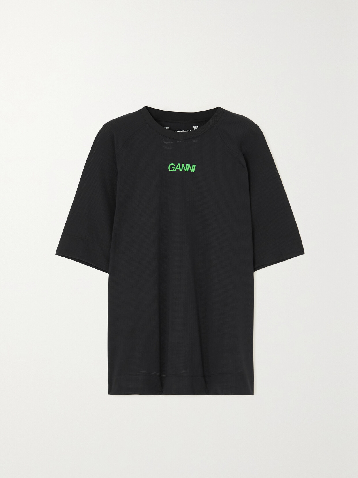 GANNI - Printed Stretch Recycled-mesh T-shirt - Black