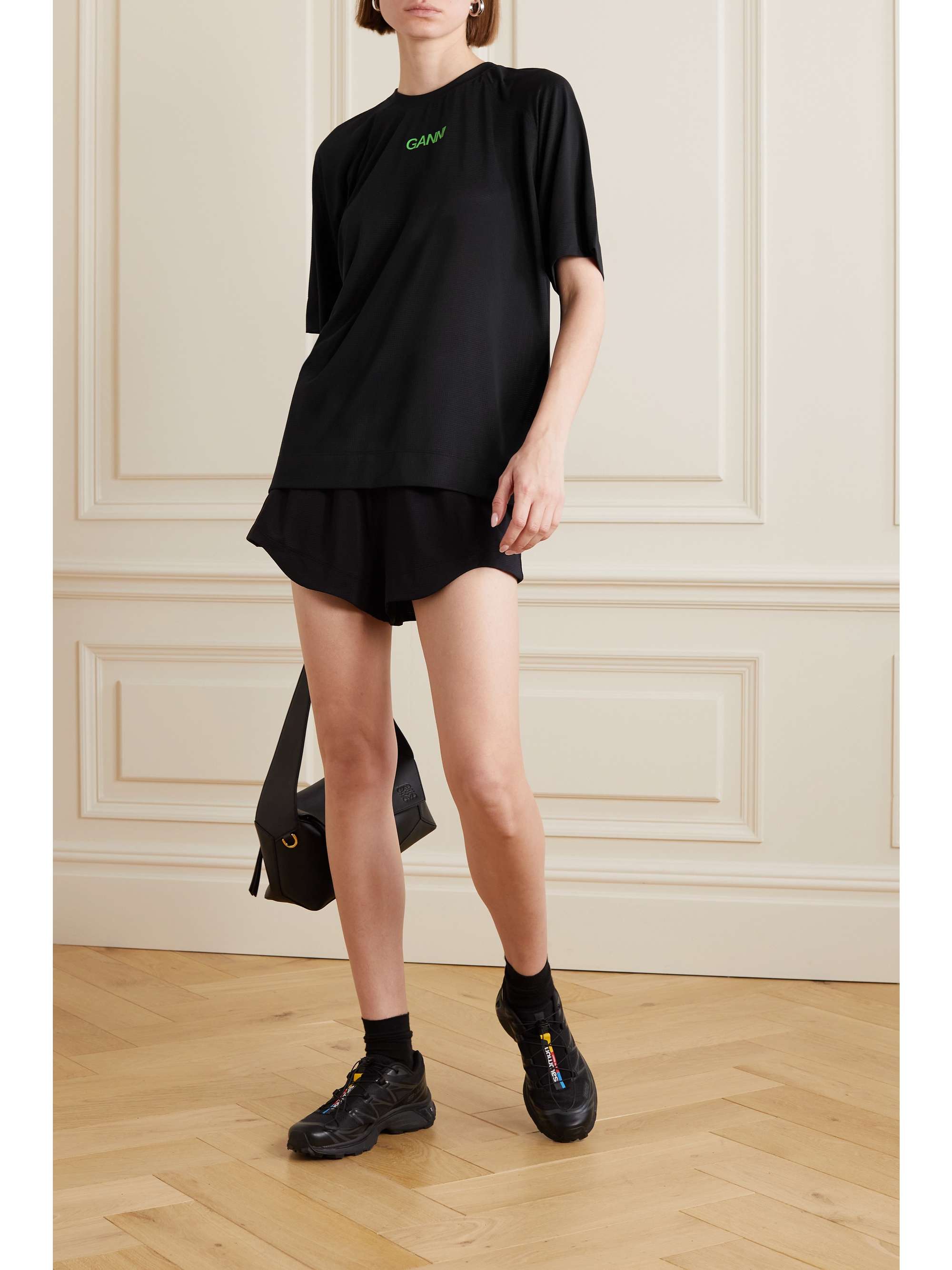 GANNI Printed stretch recycled-mesh T-shirt