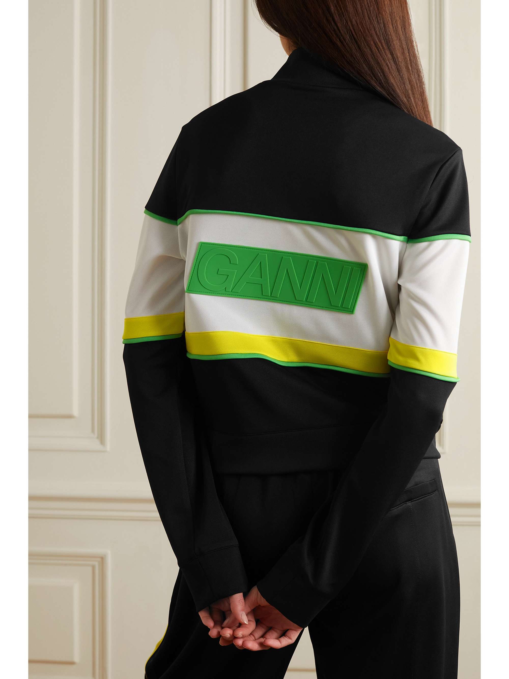 GANNI Striped appliquéd recycled-jersey track jacket