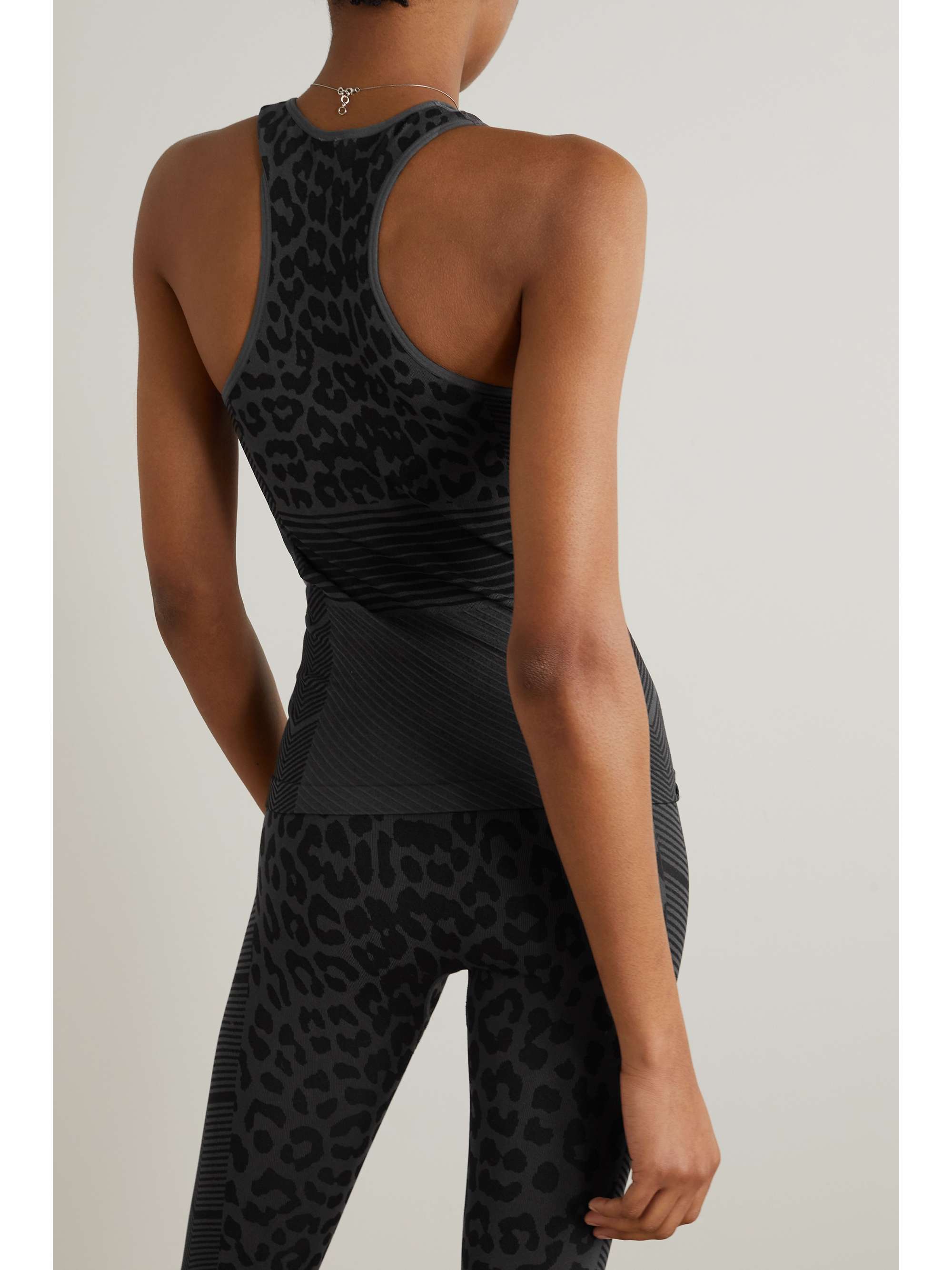 GANNI Cutout leopard-jacquard stretch recycled tank
