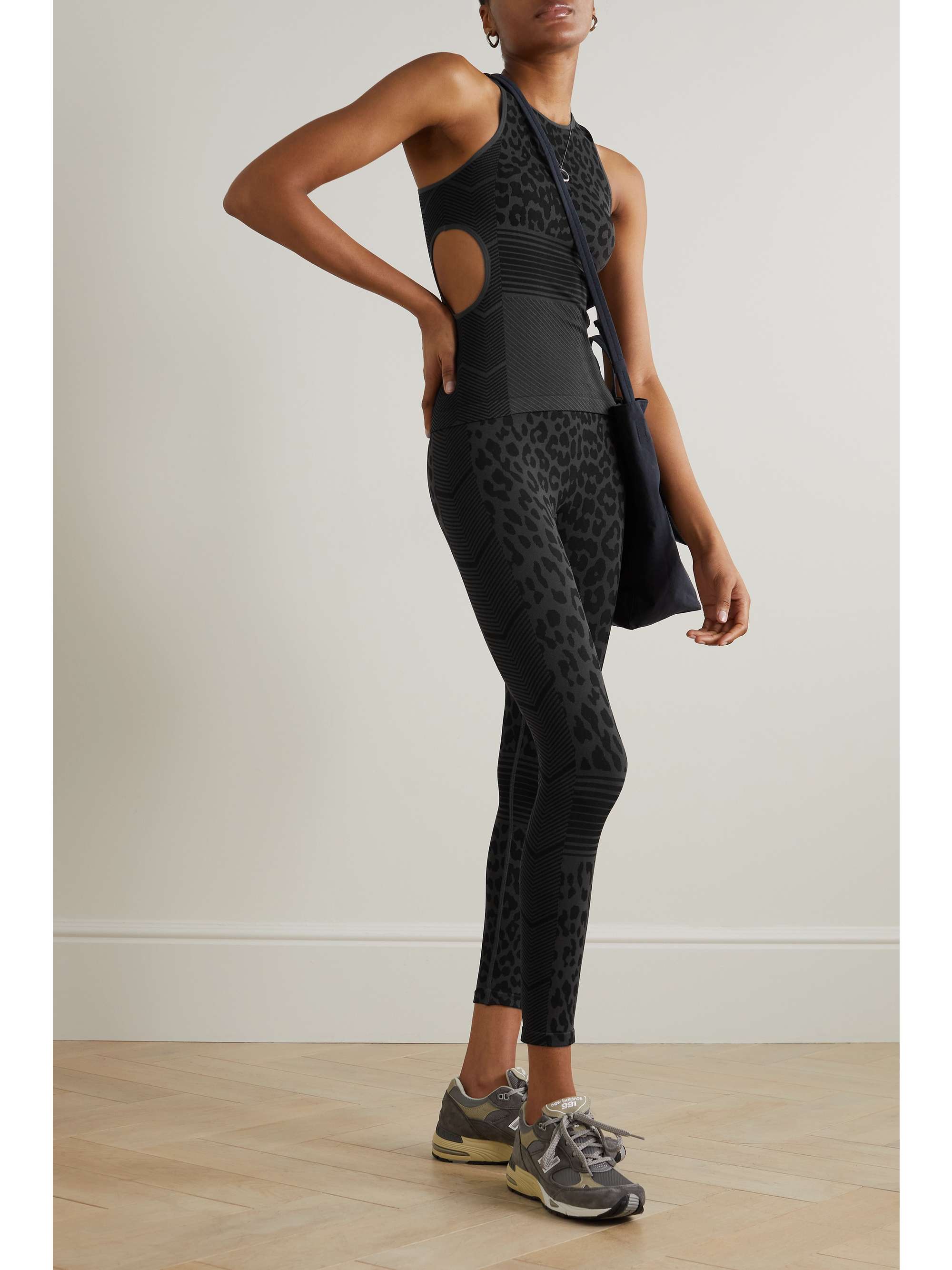 GANNI Cutout leopard-jacquard stretch recycled tank