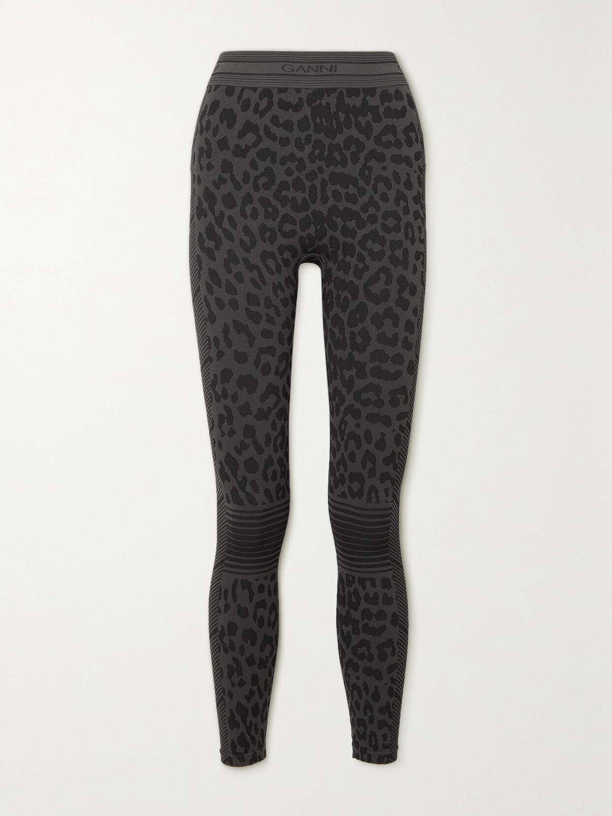 GANNI - Leopard-jacquard Stretch Recycled Leggings - Black