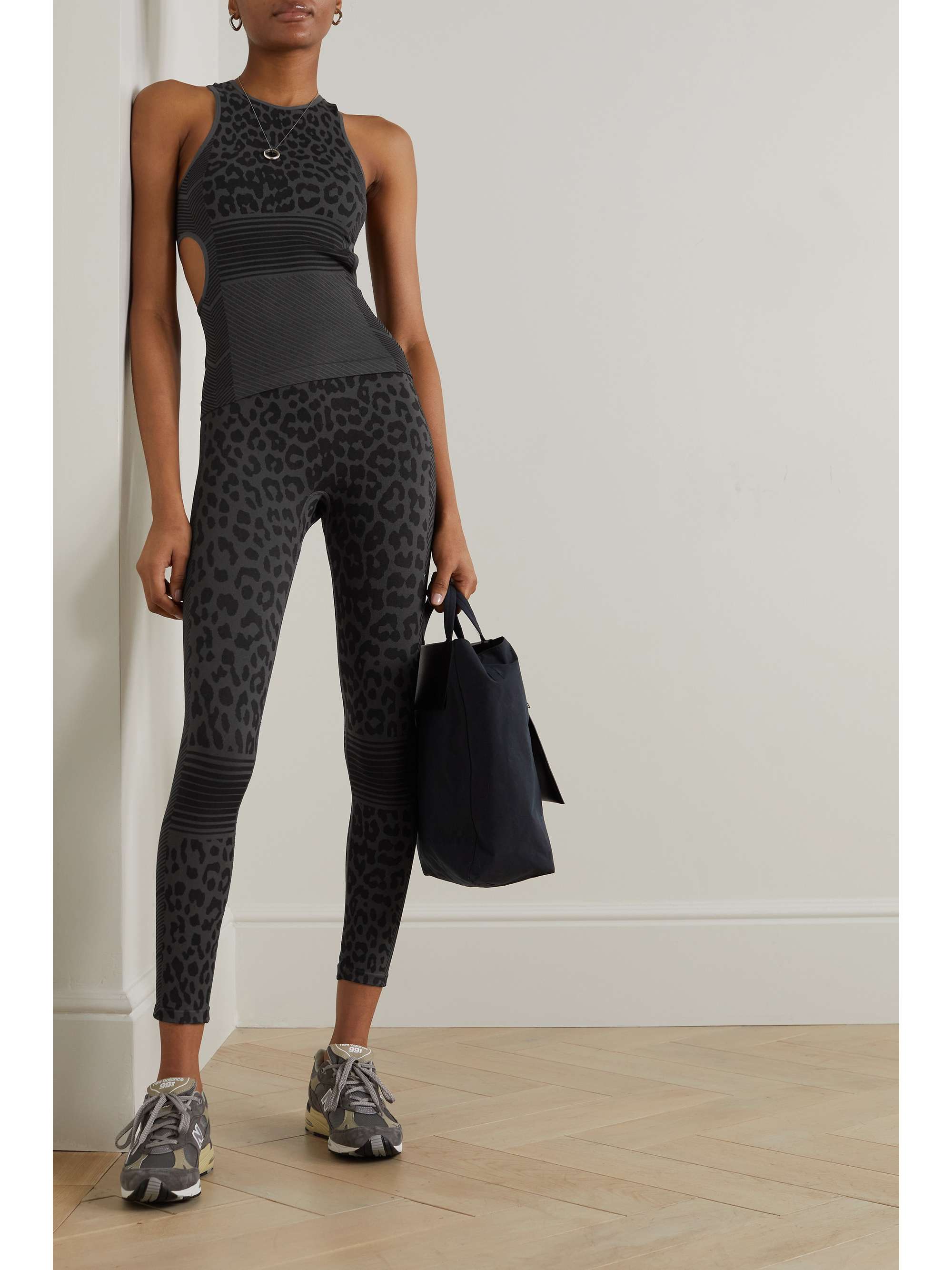 GANNI Leopard-jacquard stretch recycled leggings
