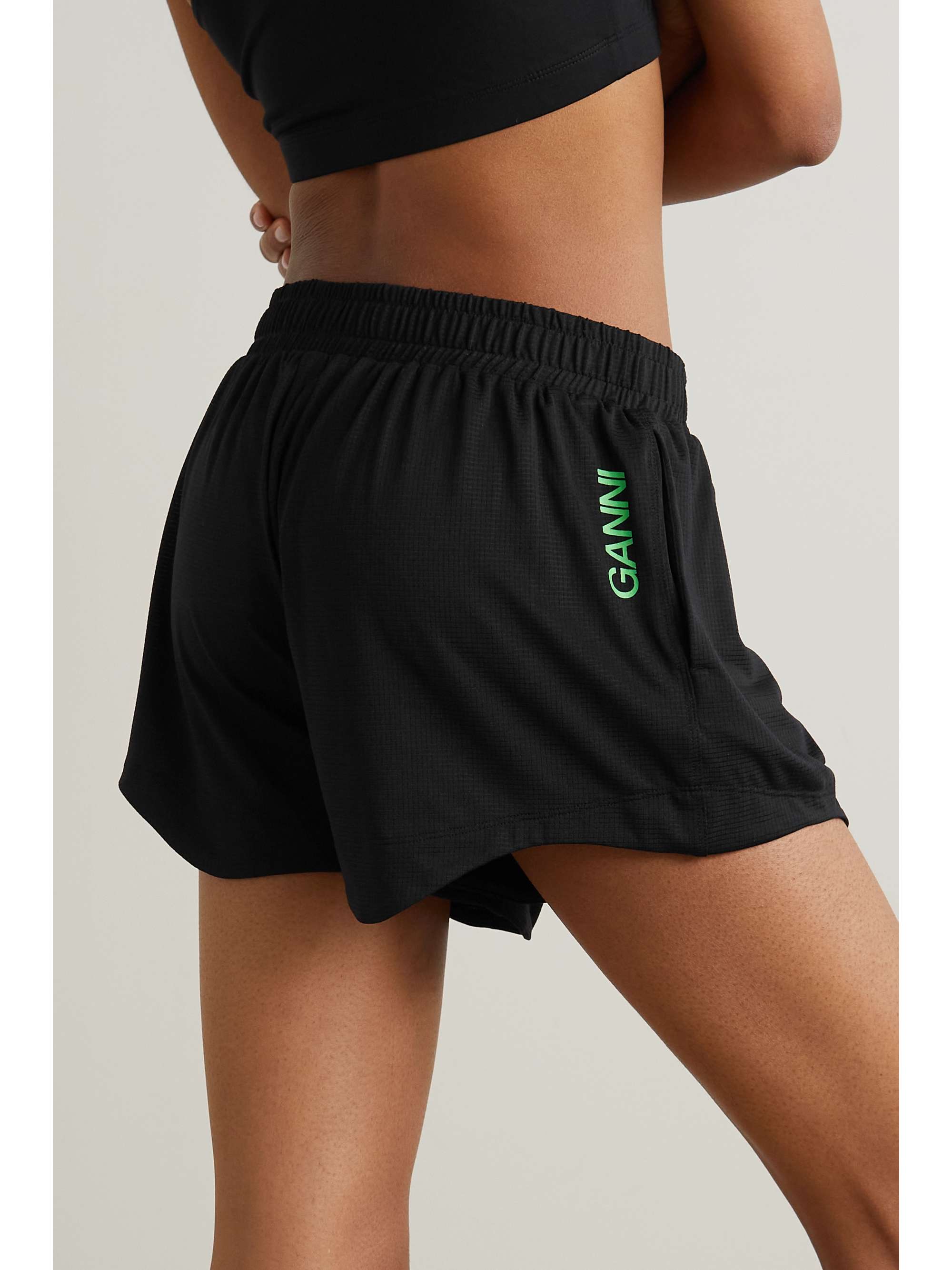 GANNI Printed stretch recycled-mesh shorts