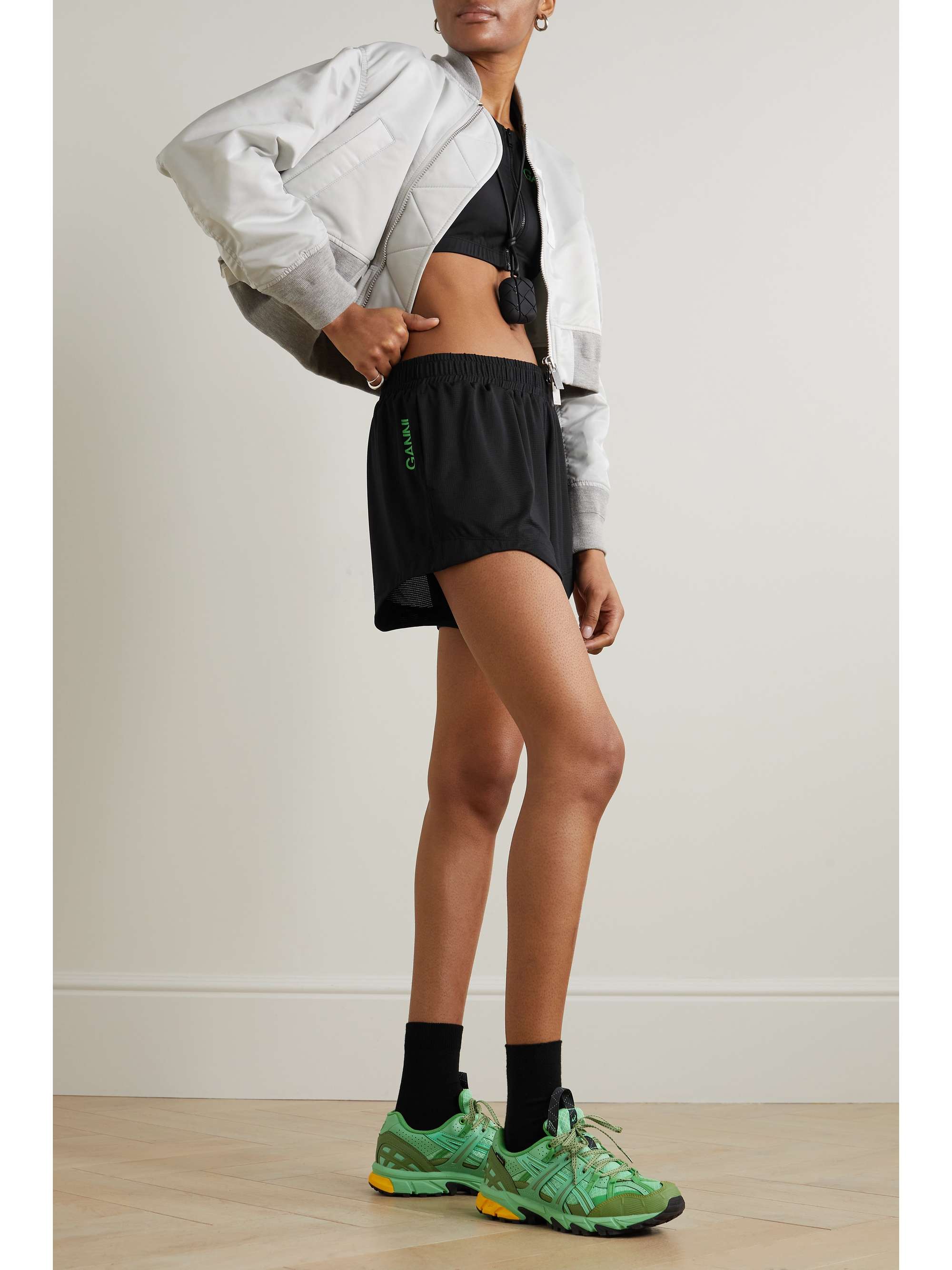 GANNI Printed stretch recycled-mesh shorts