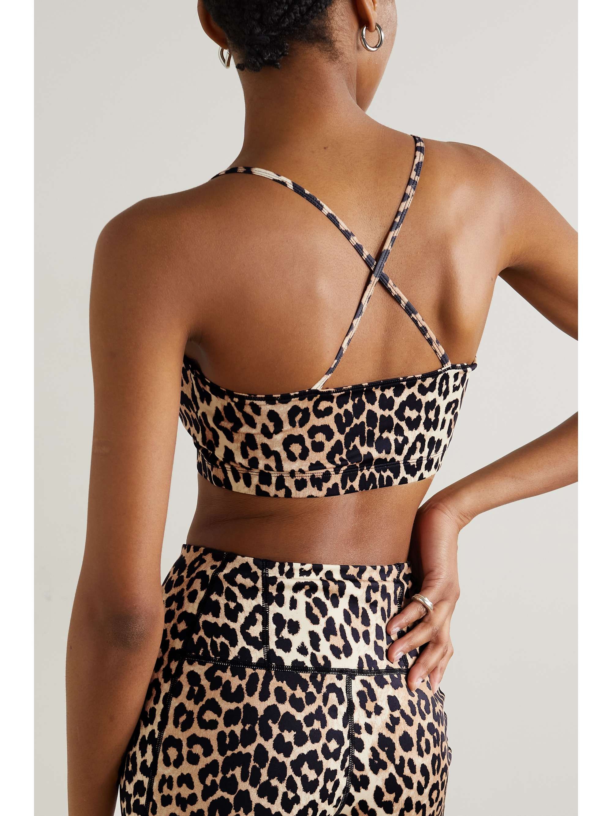 GANNI Leopard-print stretch recycled sports bra