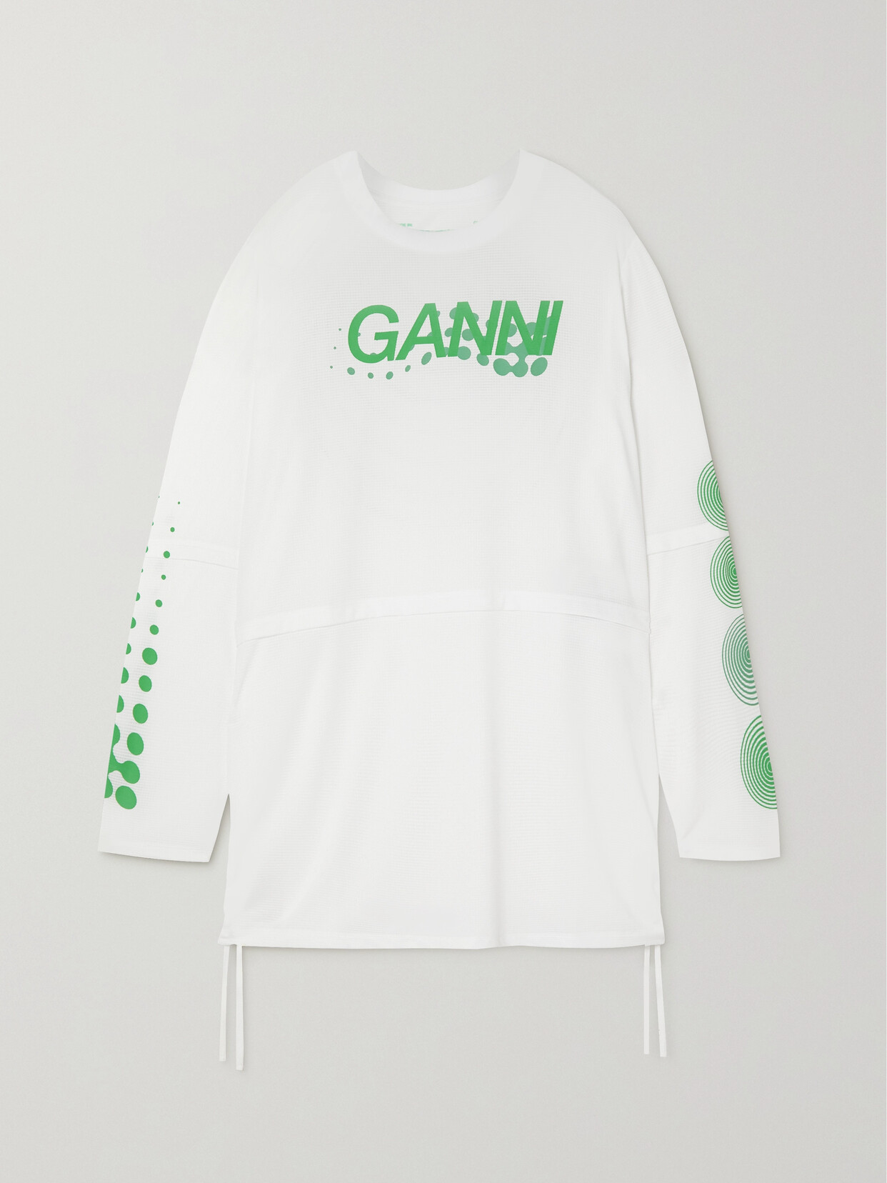 GANNI - Ruched Printed Stretch Recycled-mesh T-shirt - White