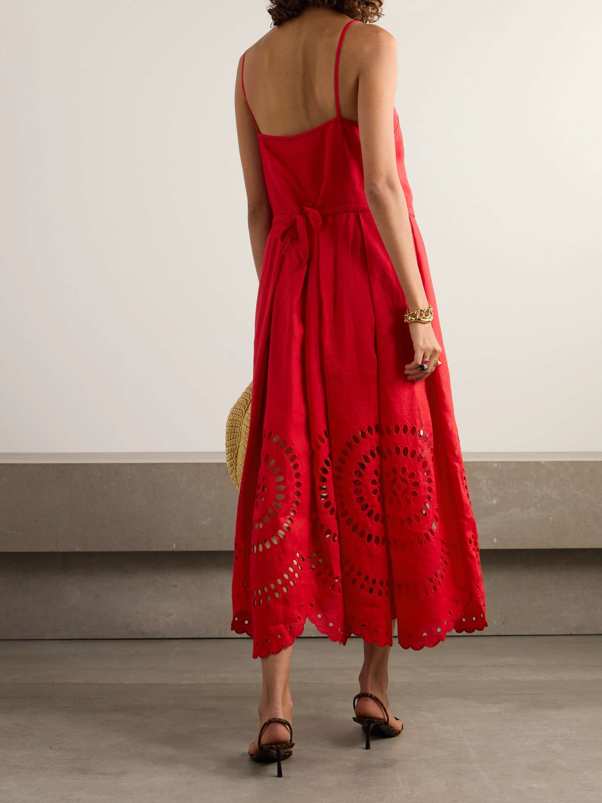 VITA KIN Pandora pleated broderie anglaise linen midi dress