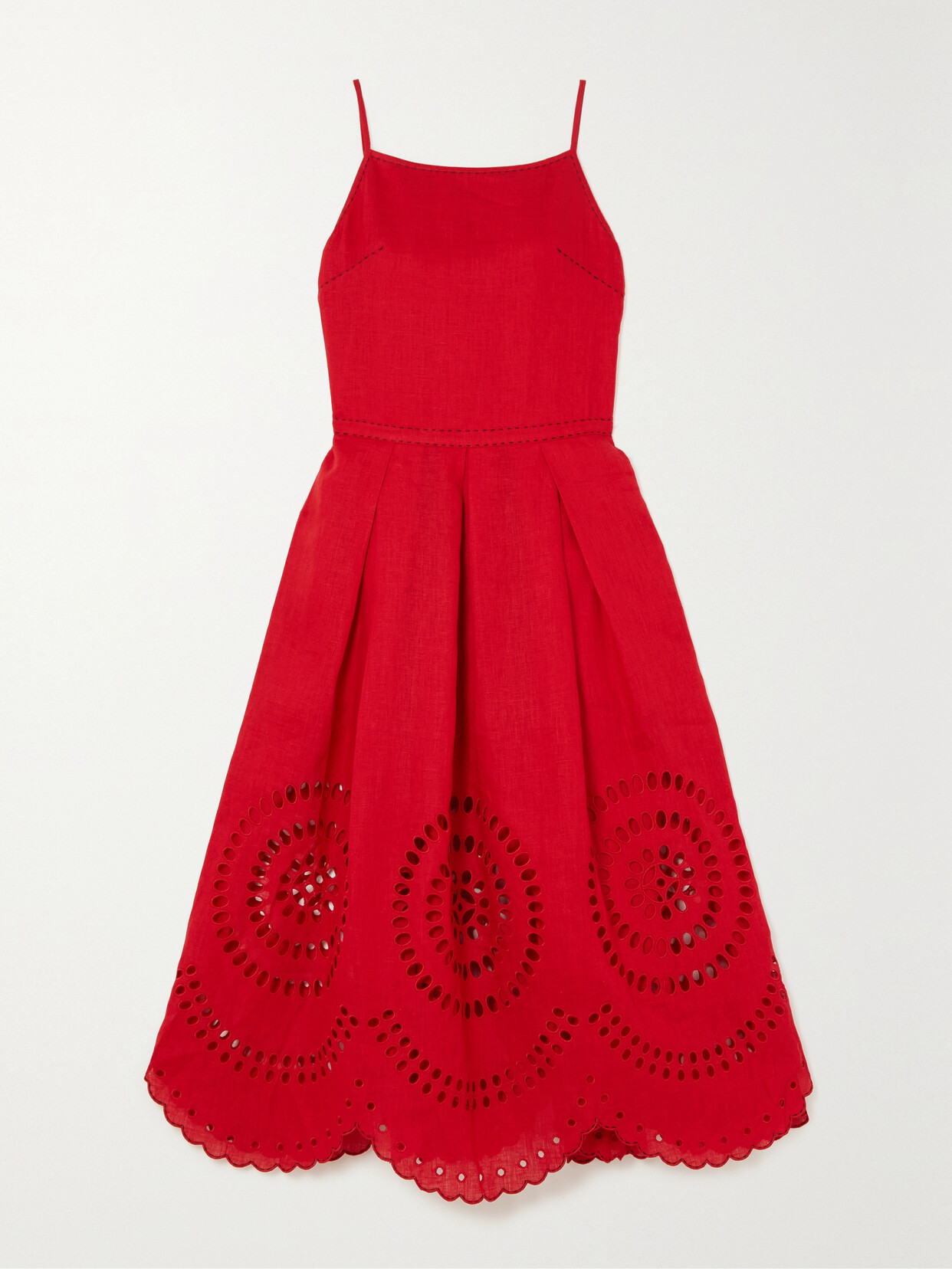 Vita Kin Pandora Pleated Broderie Anglaise Linen Midi Dress In Red