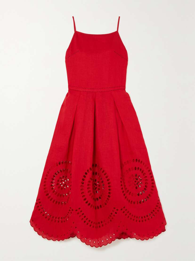 Vita Kin Pandora Pleated Broderie Anglaise Linen Midi Dress