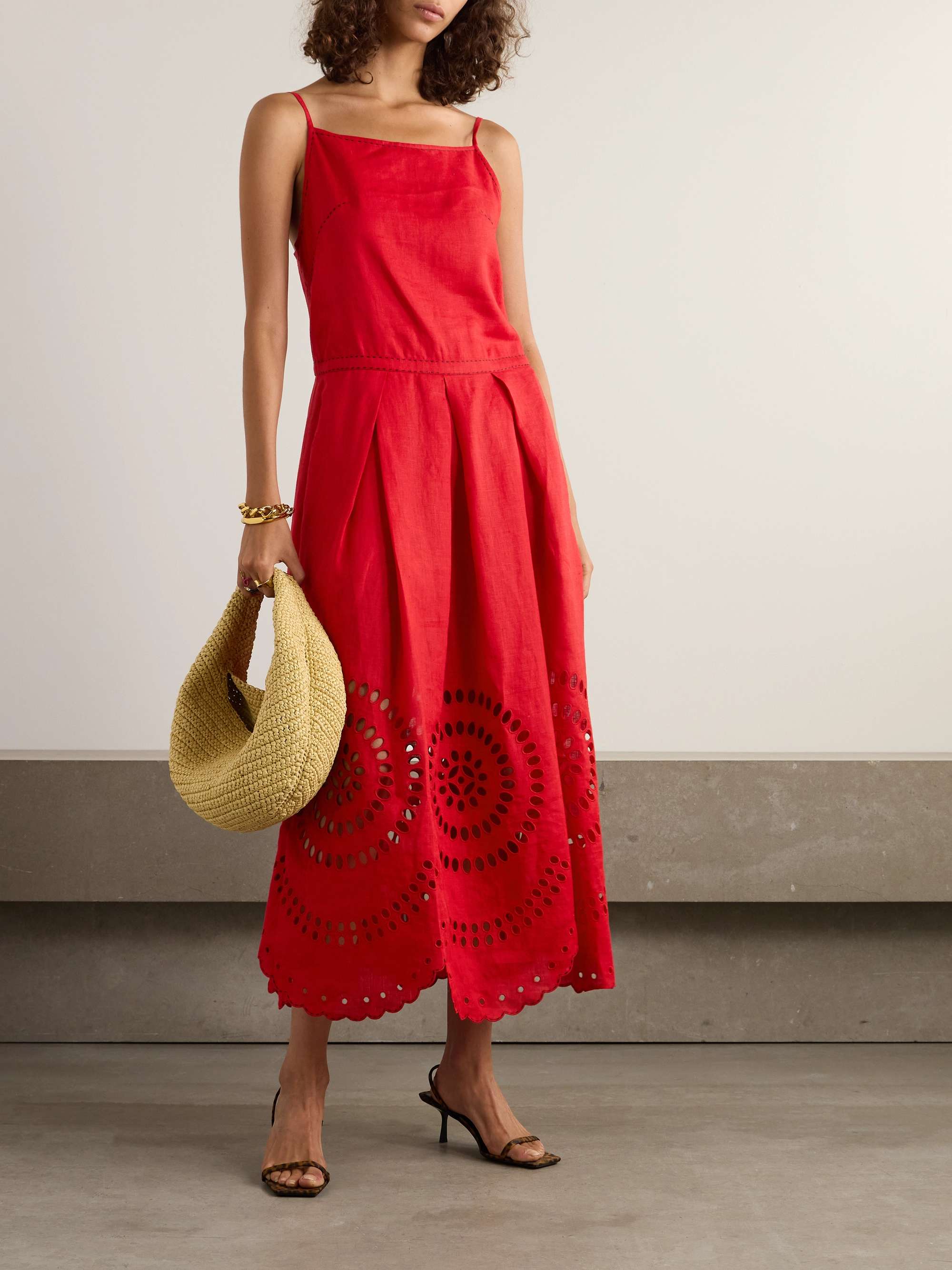 VITA KIN Pandora pleated broderie anglaise linen midi dress