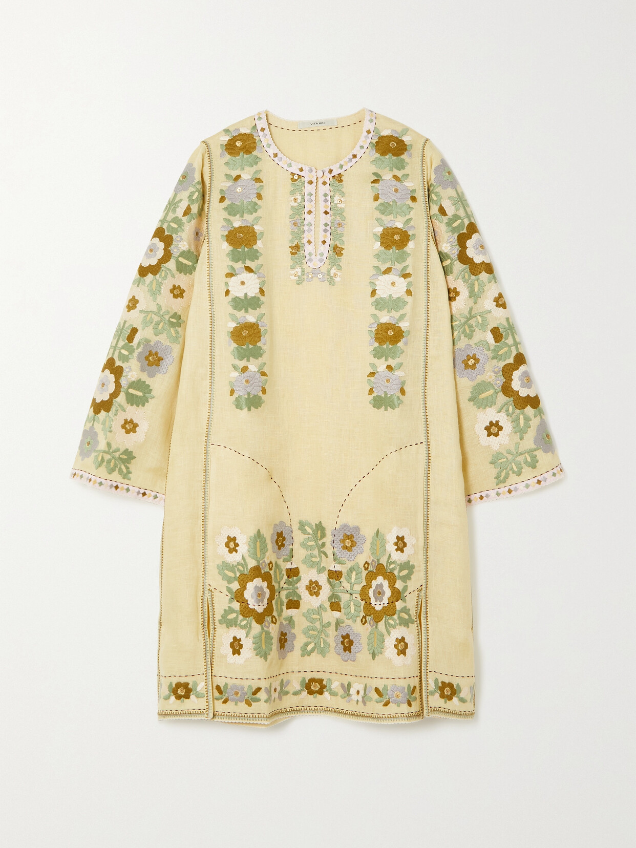 Vita Kin Amanda Embroidered Linen Mini Dress - Yellow