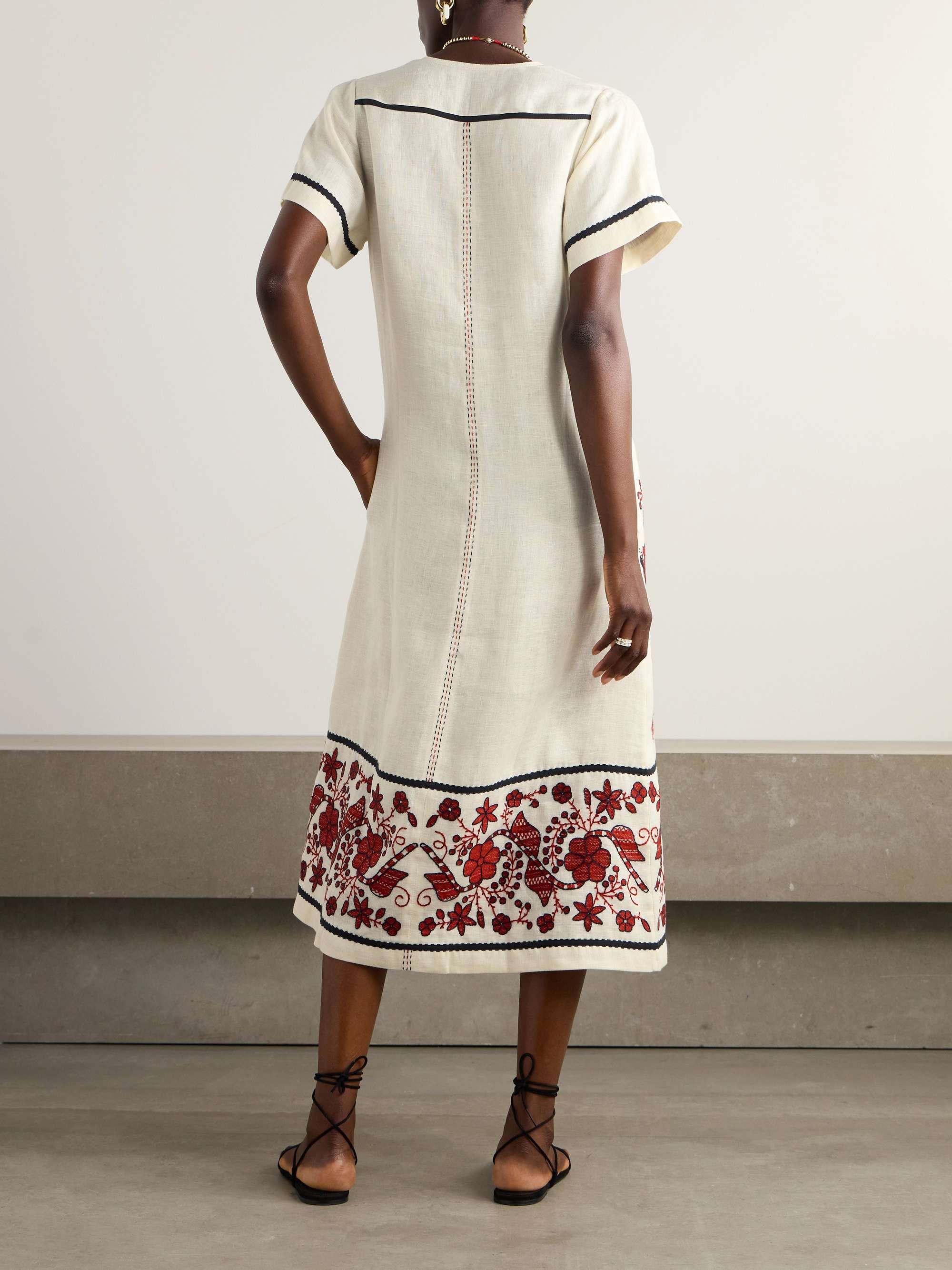 VITA KIN Sasha embroidered linen midi dress