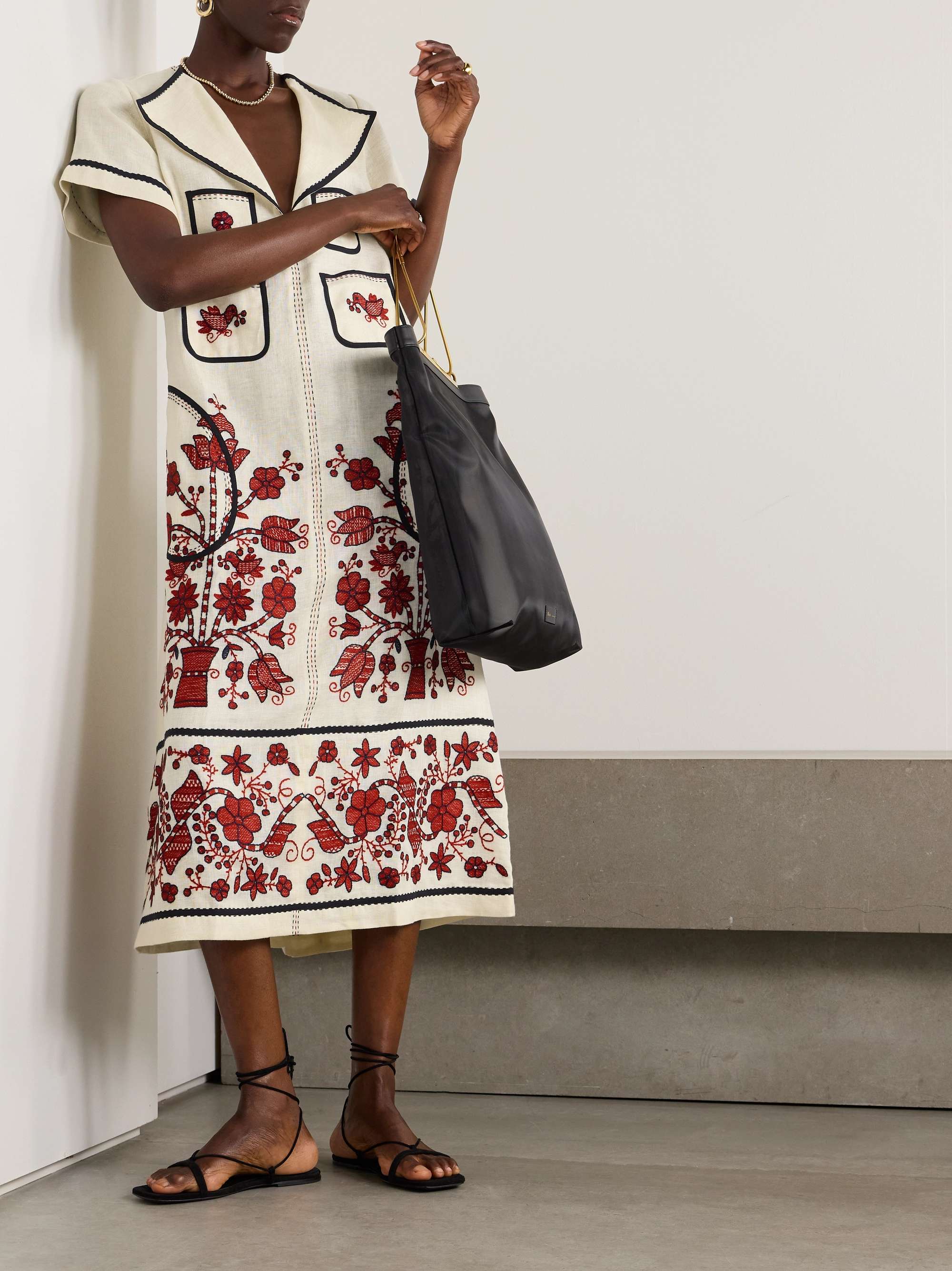 VITA KIN Sasha embroidered linen midi dress