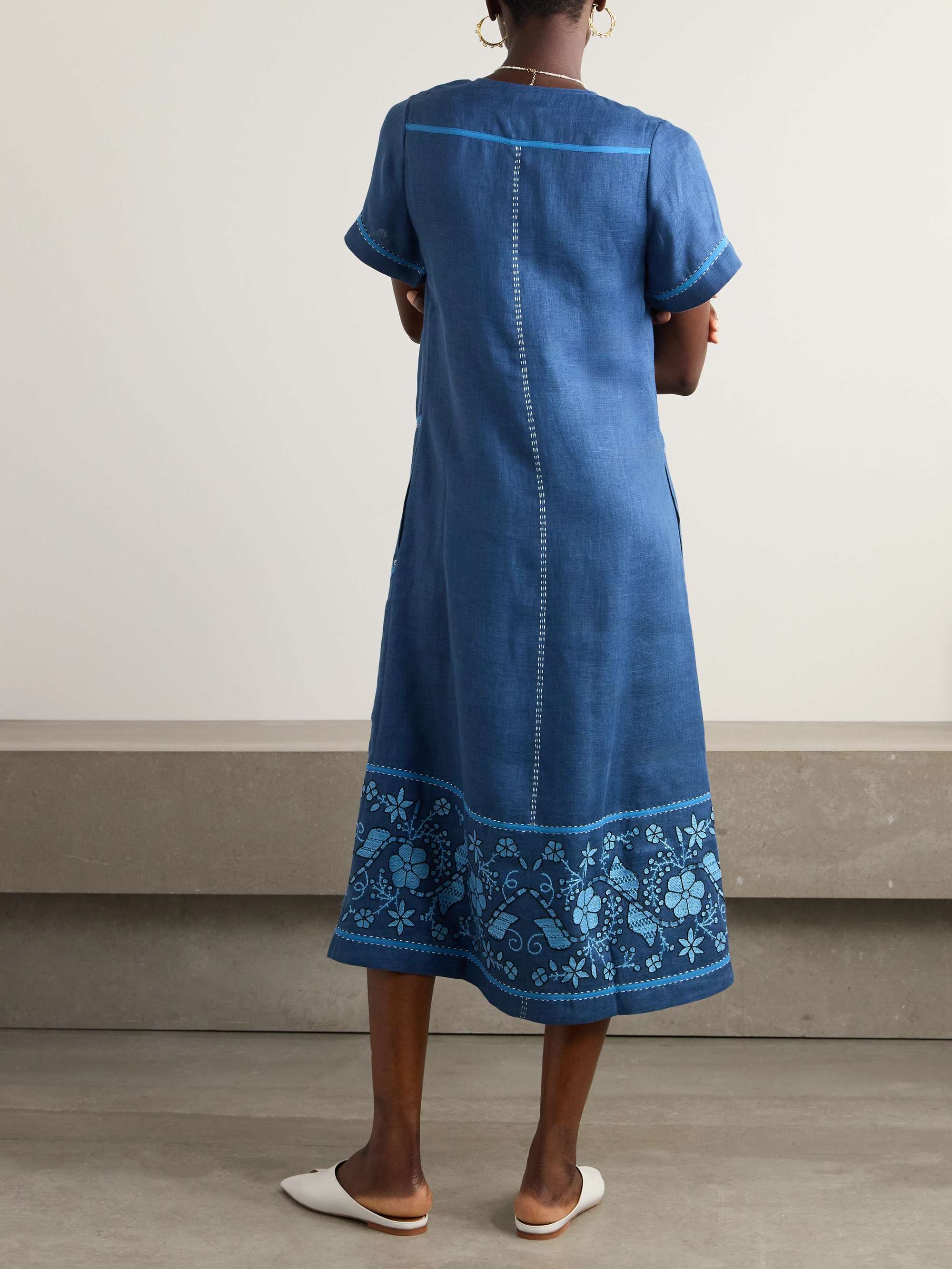 VITA KIN Sasha embroidered linen midi dress