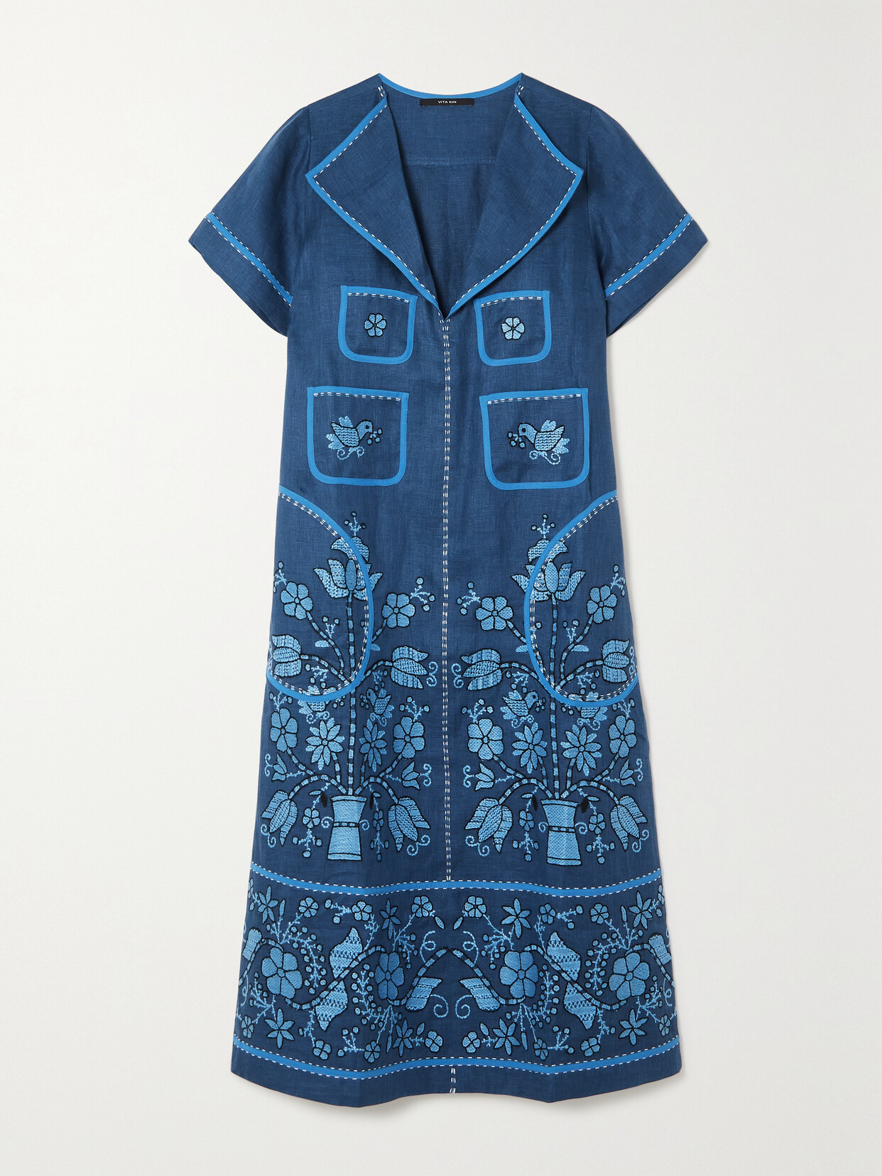 Vita Kin - Sasha Embroidered Linen Midi Dress - Blue